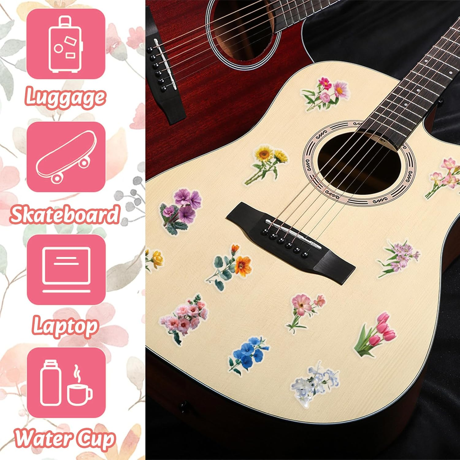 50Pcs Transparent Flower Stickers, Waterproof Flower Pattern Sticker, Self-Adhesive Decorative Decals for Teens Kids Crafts Arts Scrapbook DIY Gift Laptop Water Bottle Cup Luggage Phone Case image number 4