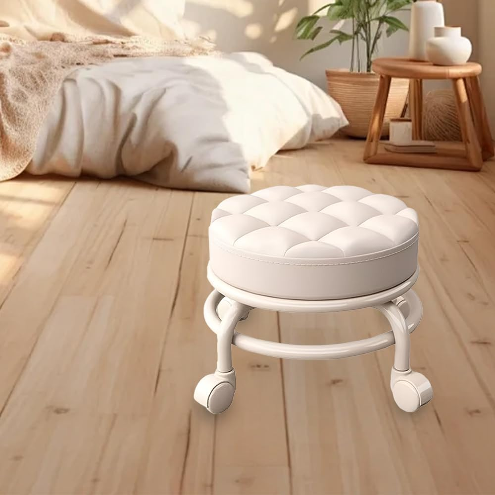 TOMVAES Roller Seat PU Leather Low round Rolling Stool 360&deg; Swivel Small Stool with Universal Caster Wheels Foot Stool for Home Office Shop Fitness Sport image number 4