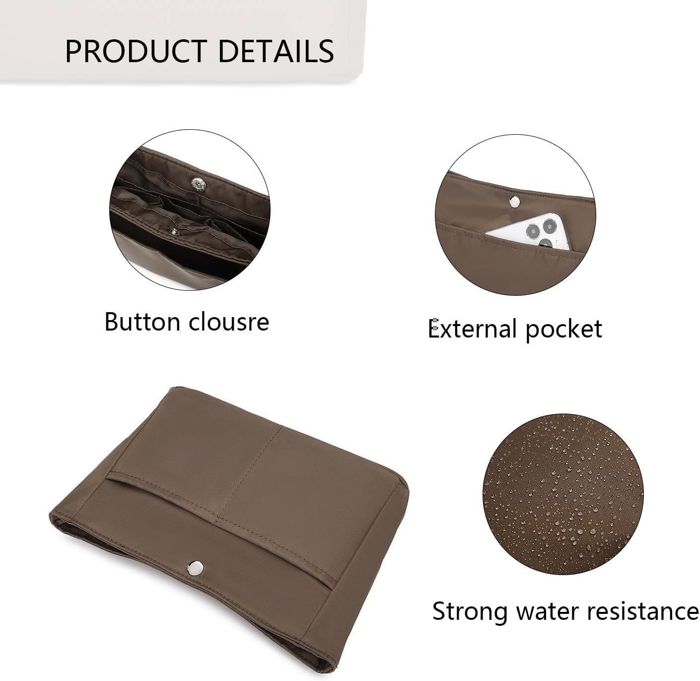 YONEBN Waterproof Storage Bag Lightweight Large Capacity Nylon Bag Inner Bag Handbag Organizer, Nylon/Brown, Simple - Nylon/Army Green image number 7