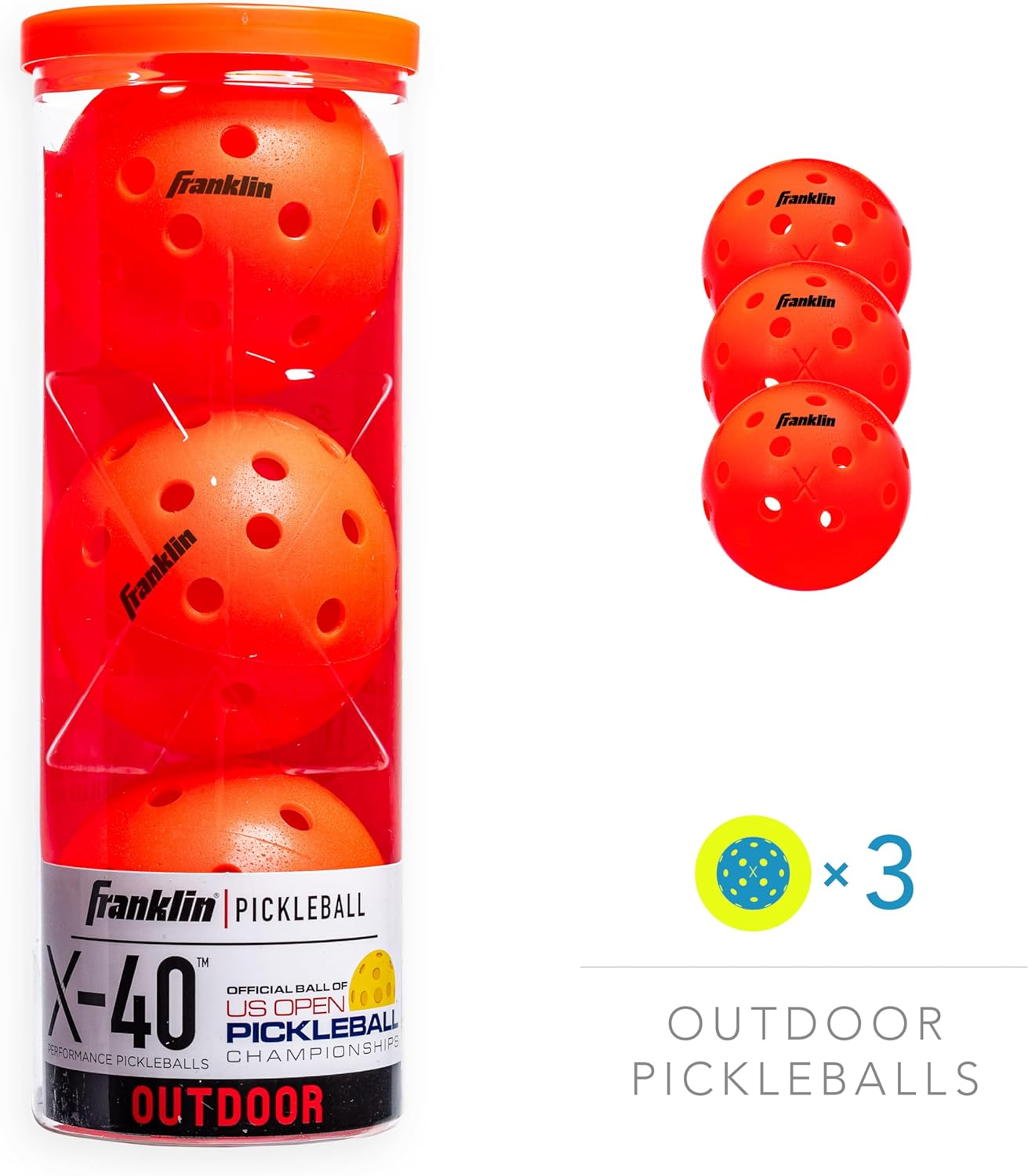 Franklin Sports X-40 Pickleball Balls - USA Pickleball Approved - 3 Pack Outdoor Pickleballs - Ember - US Open Ball image number 3