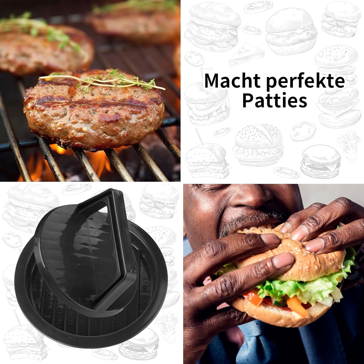 Burger Press Patty Maker, round Non-Stick Stuffed Hamburger Press Accessories Smashed Hamburger Press Patty Burger Meat Sausage Beef Maker Mold Kitchen Gadgets for Grilling (2 Pack, Black) image number 4