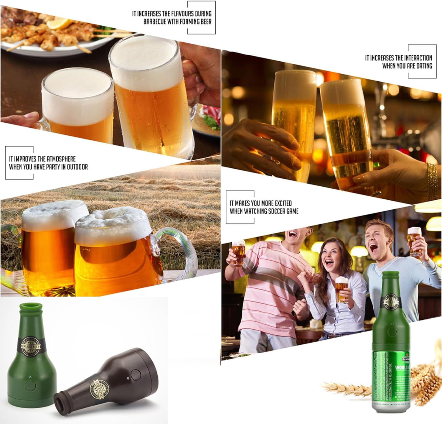 Ultrasonic Wave Canned Beer Foamer Machine, Beer Milk like Foam Frother Handheld Size,Portable Drink Mixer, Fun Beer Accessories Kitchen Gadgets for Men - Green image number 6