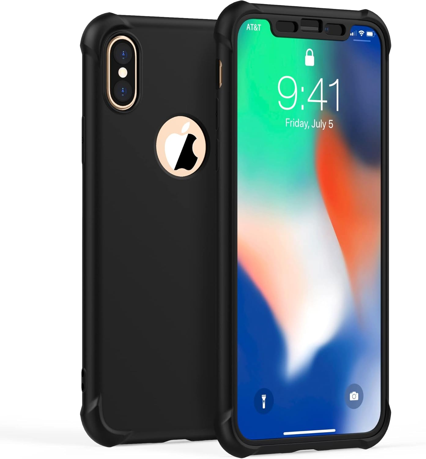 ORETECH Compatible with Iphone X Case Iphone Xs Case with [2 X Tempered Glass Screen Protector] 360&deg;Full Body Shockproof Case Ultra Thin Hard PC Silicone Case Cover for Iphone X/XS 5.8'' - Black