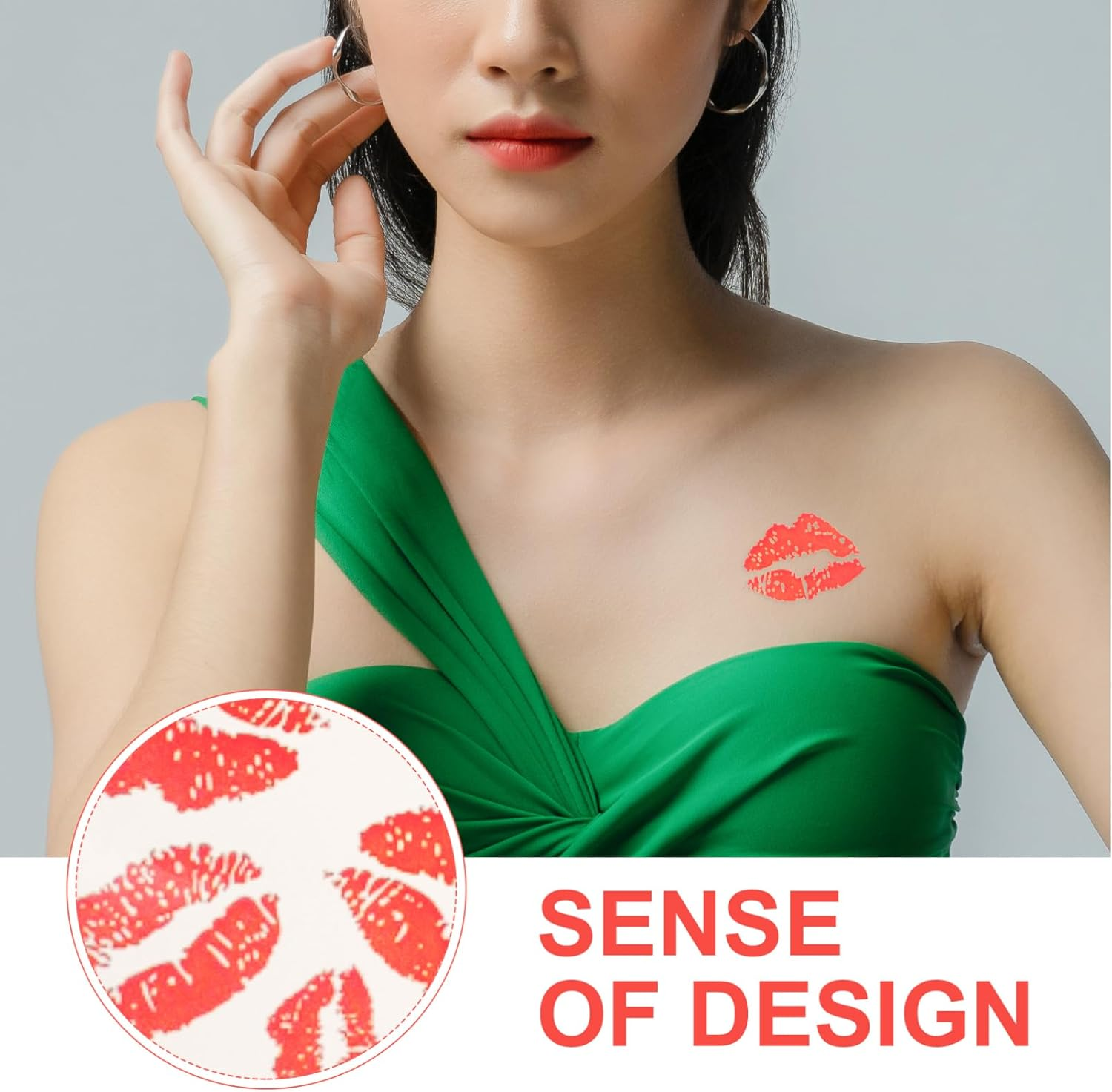 Outanaya 6Pcs Temporary Stickers Face Stickers Valentines Temporary Body Sticker Tattoo Waterproof Lip Self Adhesive Sticker Make Up image number 6