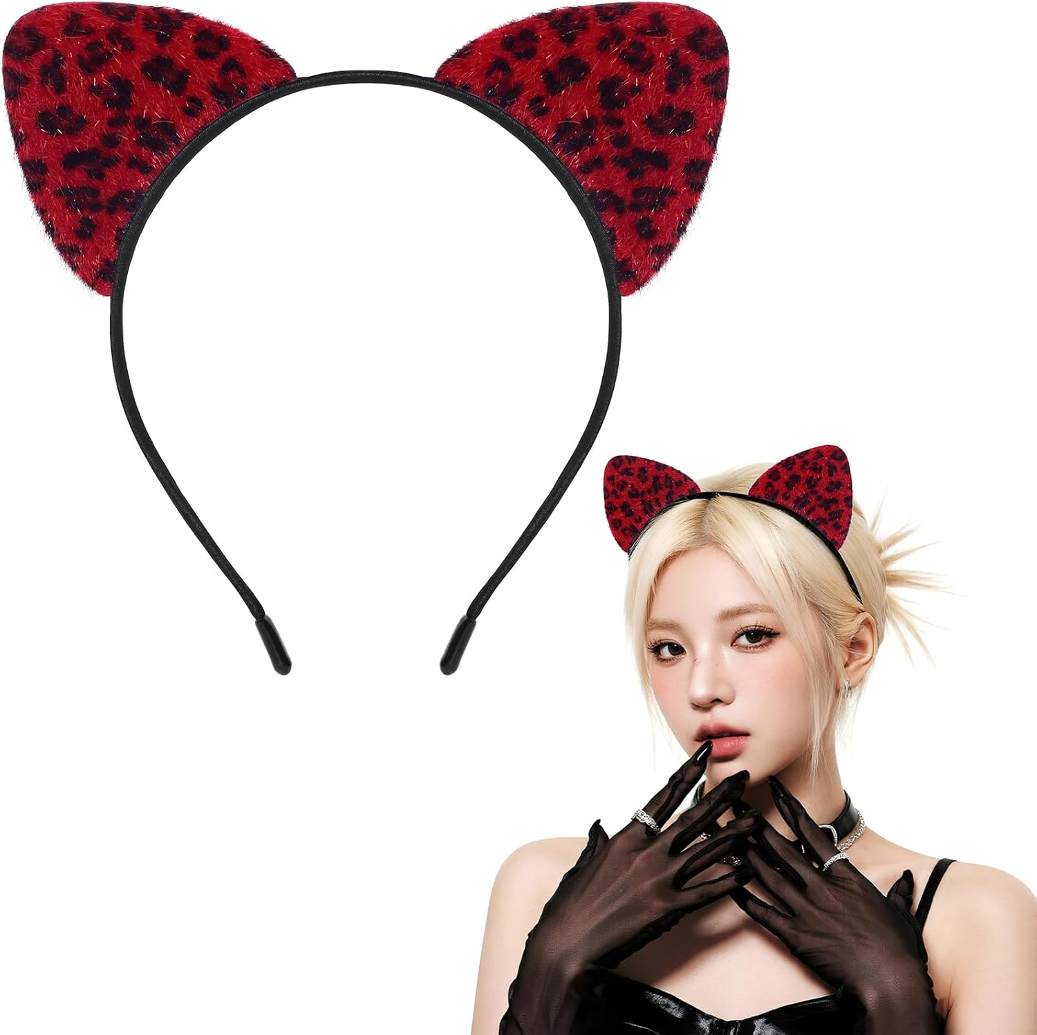 Alonekiss Fluffy Cheetah Leopard Ears Headband - Cheetah Print Ears Cat Cheeta Costume Accessories for Women Adult for Halloween (Gold)