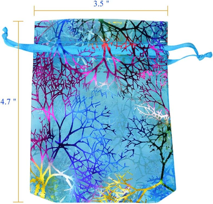 Marrywindix 100Pcs Blue Organza Drawstring Pouches Jewelry Bags, Candy Pouch Chocorate Pouch Party Wedding Favor Gift Bag