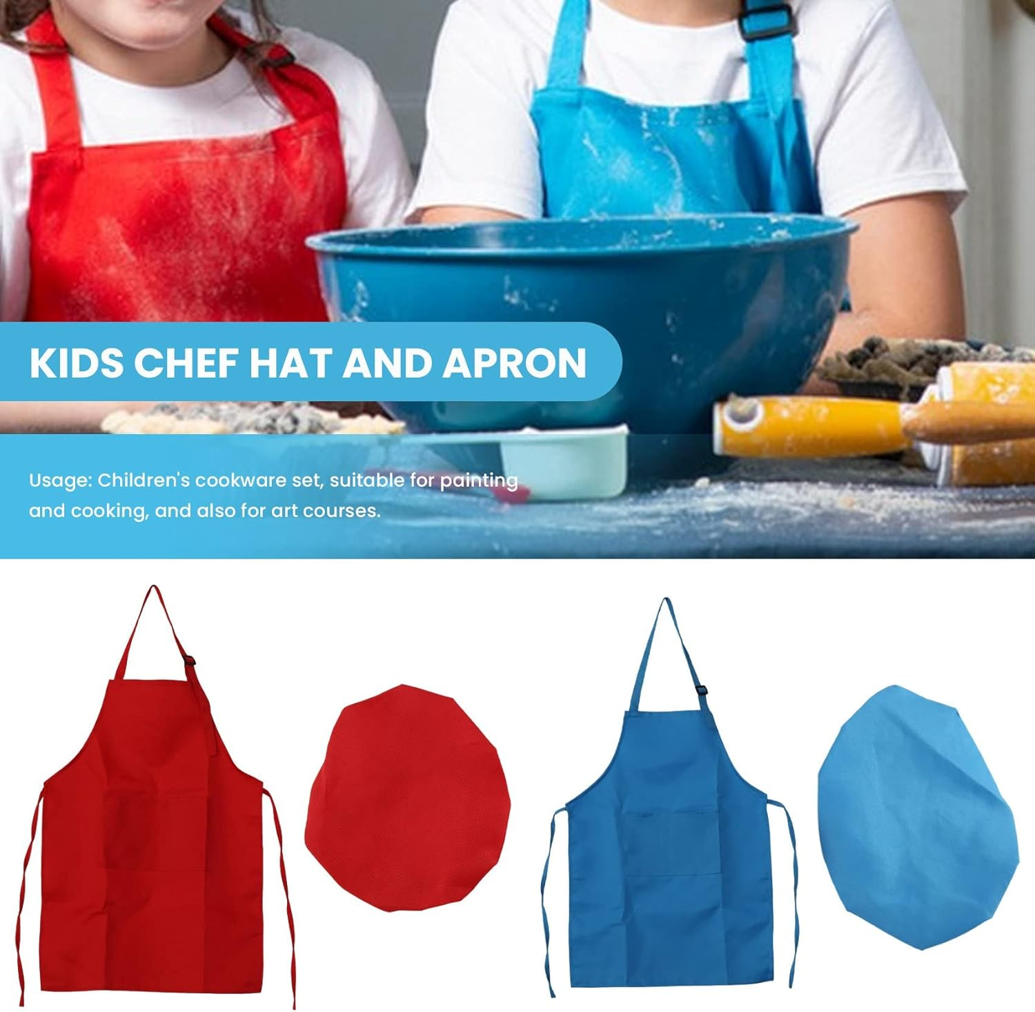 8-Piece Children'S Apron and Chef Hat Set, Adjustable, with 2-Pocket Kitchen Apron Apron image number 5