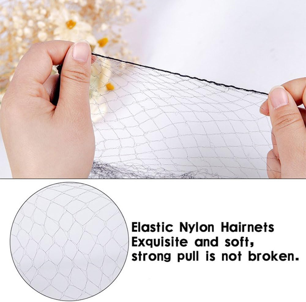 100 Pcs Hair Nets Invisible Elastic Edge Mesh Bun Hair Nets for Ballet Dance Black (100P) image number 4