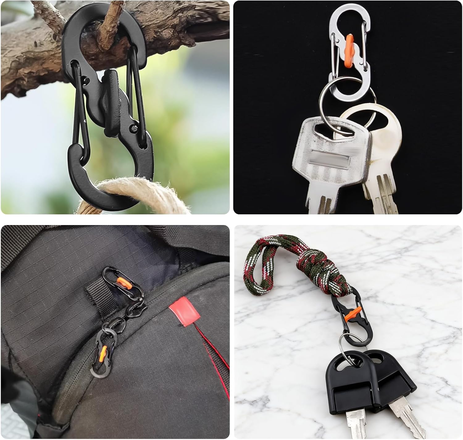 6 Pcs Mini Stainless Steel Carabiner Clip with Secure Lock, Premium Zipper Pull anti Theft Clip for Backpack Luggage and Keys, Compact Multi Purpose Keychain for Outdoor Travel Hiking Camping image number 3