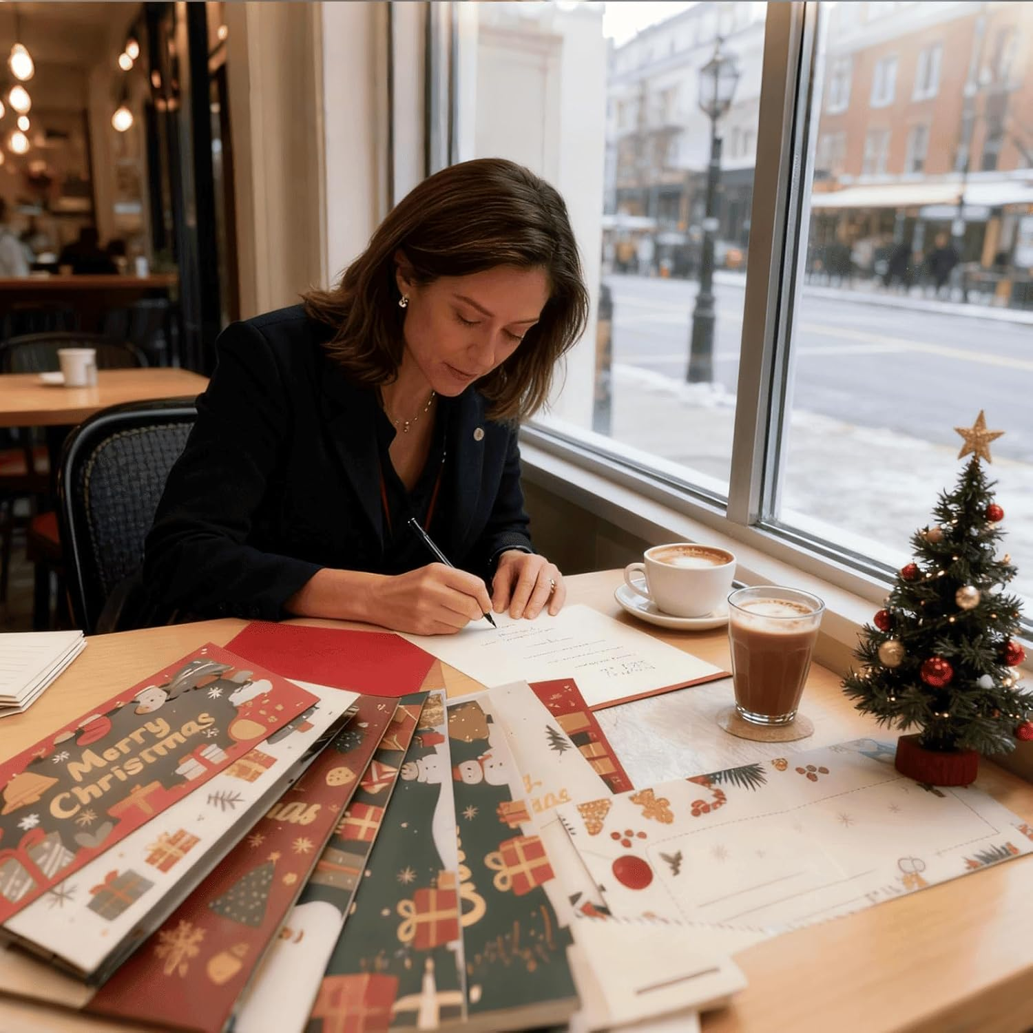 Christmas Cards Set 8 Pack, 18 X 15 Cm Foldable Holiday Greeting Cards, 350Gsm White Cardstock with Gold Foil &ndash; Includes 1 Envelopes, Blank inside &ndash; Xmas Cards for Family, Friends, Office Use image number 2