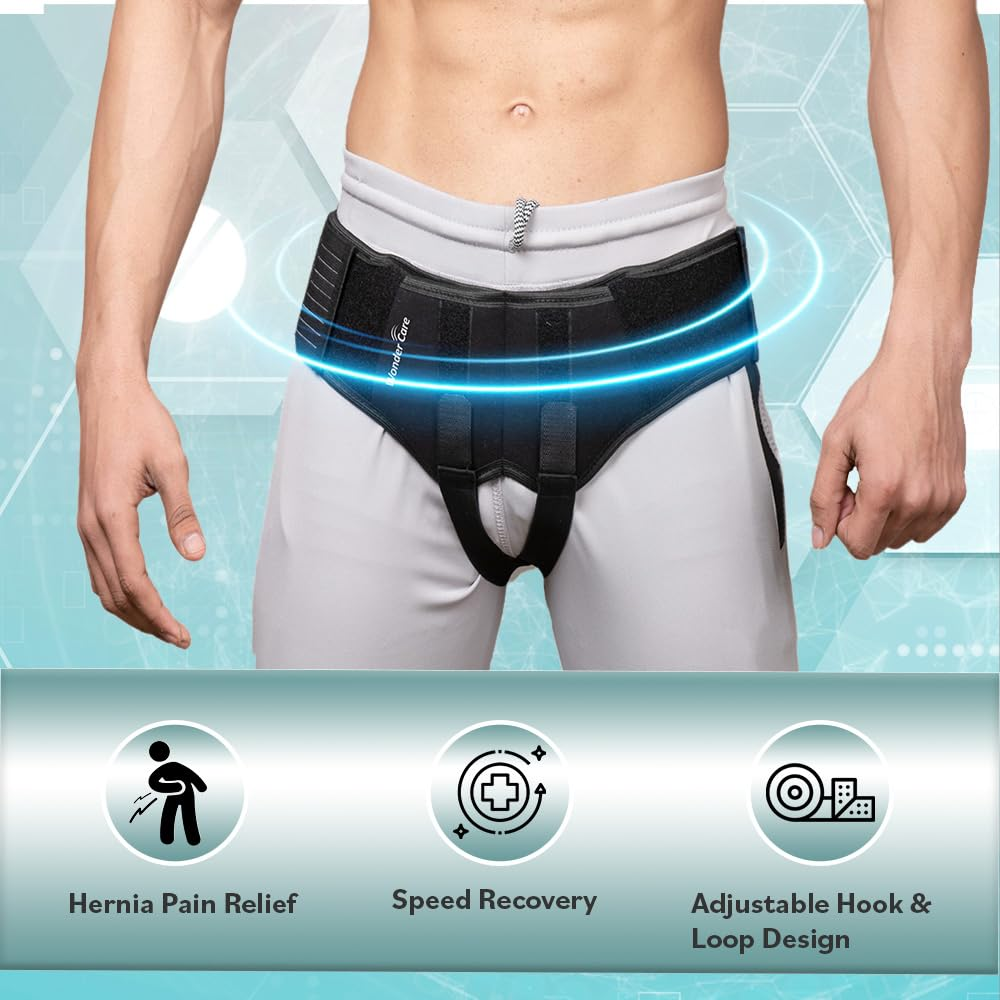 Wonder Care Inguinal Hernia Support Post-Surgery. Pain Relief Truss Brace for Double Inguinal or Sports Hernia with 2 Removable Compression Pads & Adjustable Groin Straps-Large image number 4