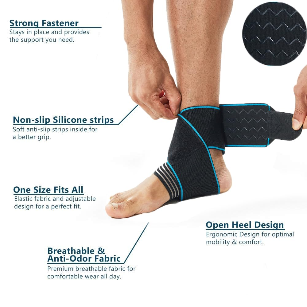 Ankle Brace for Men & Women - Adjustable Compression Ankle Support Wrap - H HOME-MART Perfect Ankle Sleeve Strap for Plantar Fasciitis, Achilles Tendon, Minor Sprains, Sports - Breathable, One Size Fits All (2 Pack) image number 2