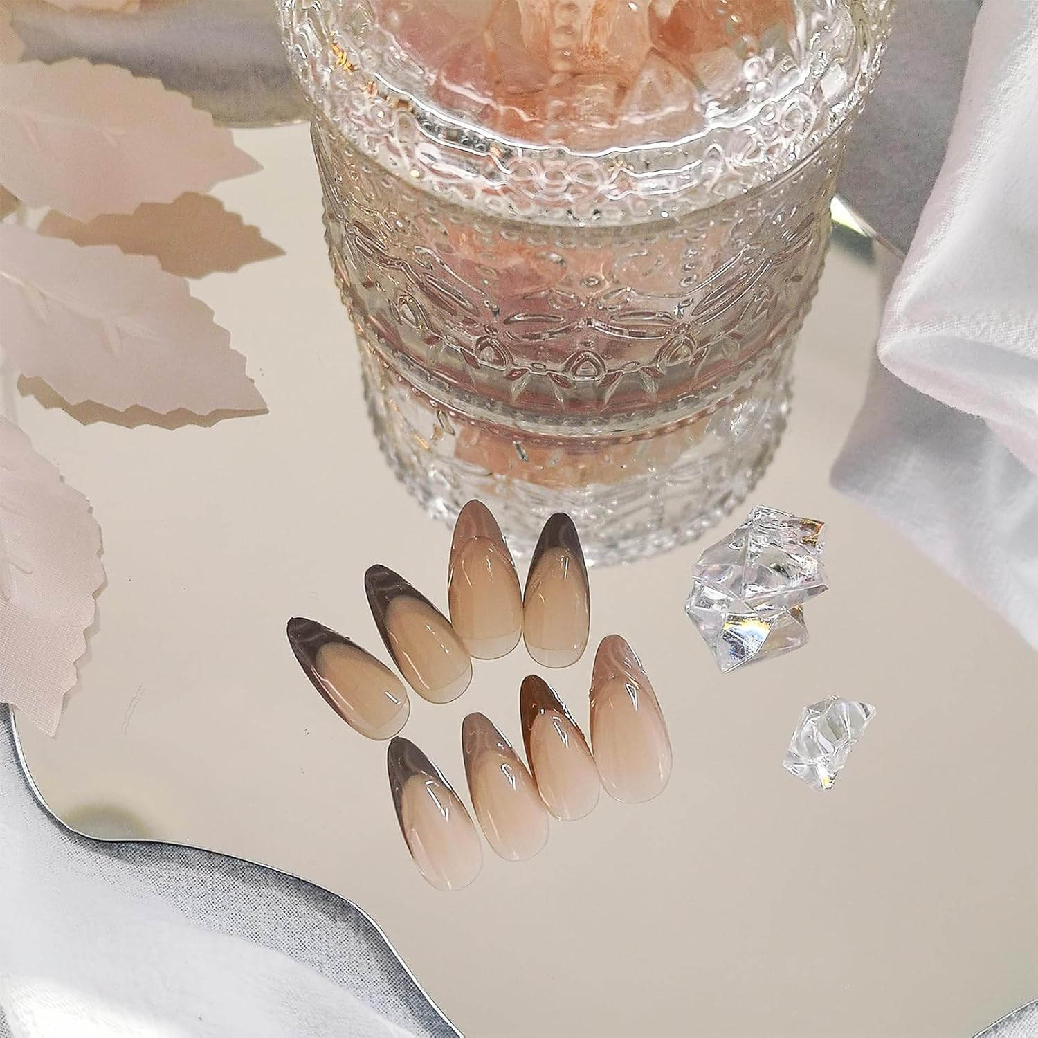 TELAIN Pack of 24 Brown Press on Nails, False Nails, Solid Brown Colour for Sticking, Reusable, Shiny, Art, Acrylic Nails image number 1