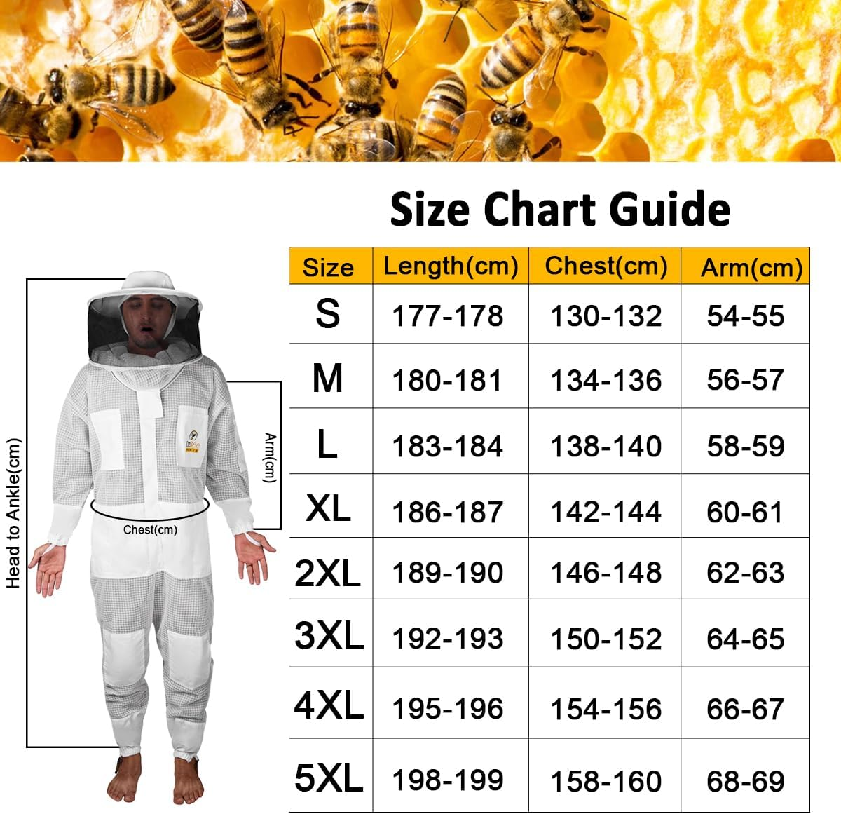 OZBEE Beekeeping Suit Premium 3 Layer Mesh Ultra Cool Ventilated round Hat Beekeeping Protective Gear Costume (2XL) image number 1