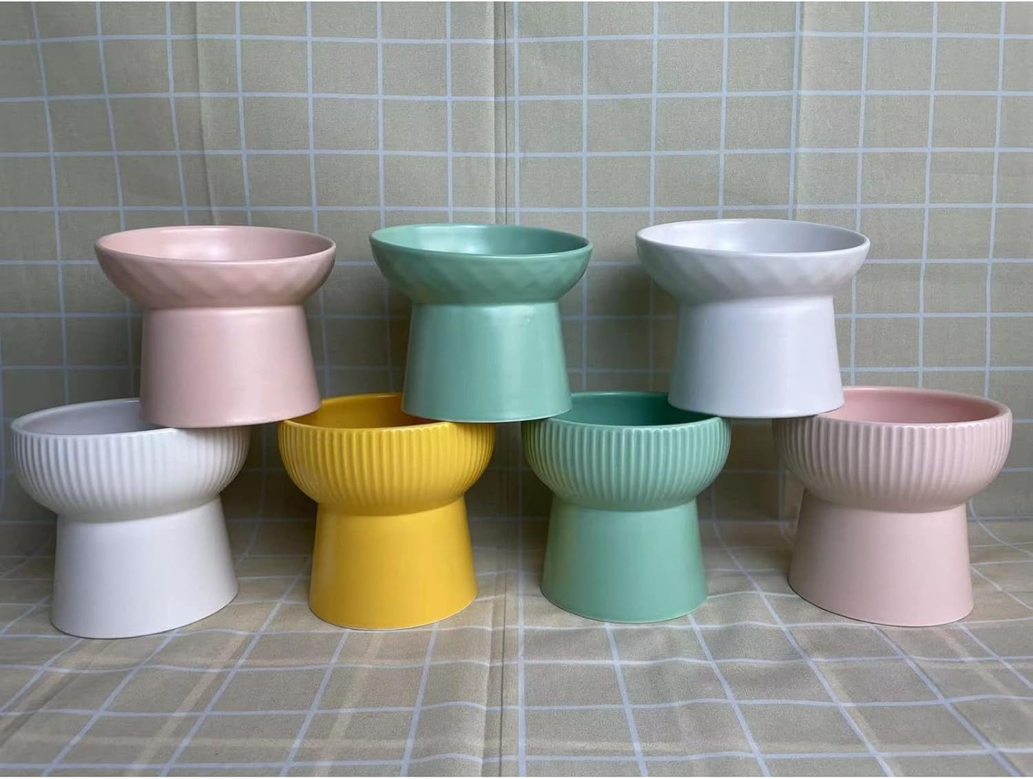 Pet Bowl Ceramic Double Bowl Anti-Spill High Bowl Dog Bowl Cat Bowl Cat Water Bowl for Flat Faced Cats,Small Dogs,Protects Pets Spine,-Random Color-1Pc,Random Color-1Pc image number 3