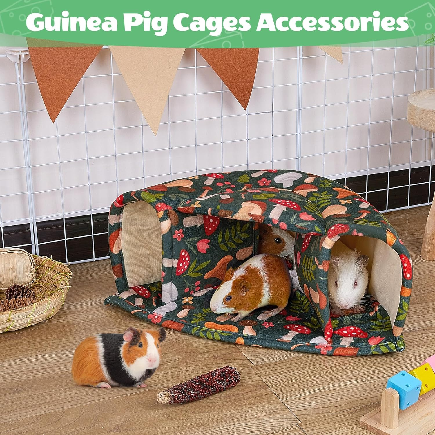 Guinea Pig Bed Small Animal Hideout House Warm Guinea Pig Tunnel Washable for Small Pet Hamster,Chinchilla,Bunny - Blue image number 4