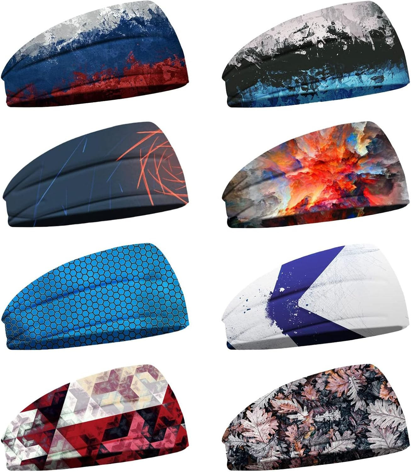 8 Pcs Sweatbands for Men Headbands Wide Sweatband Mens Stretchy Headband for Running Cycling Football Basketball Yoga