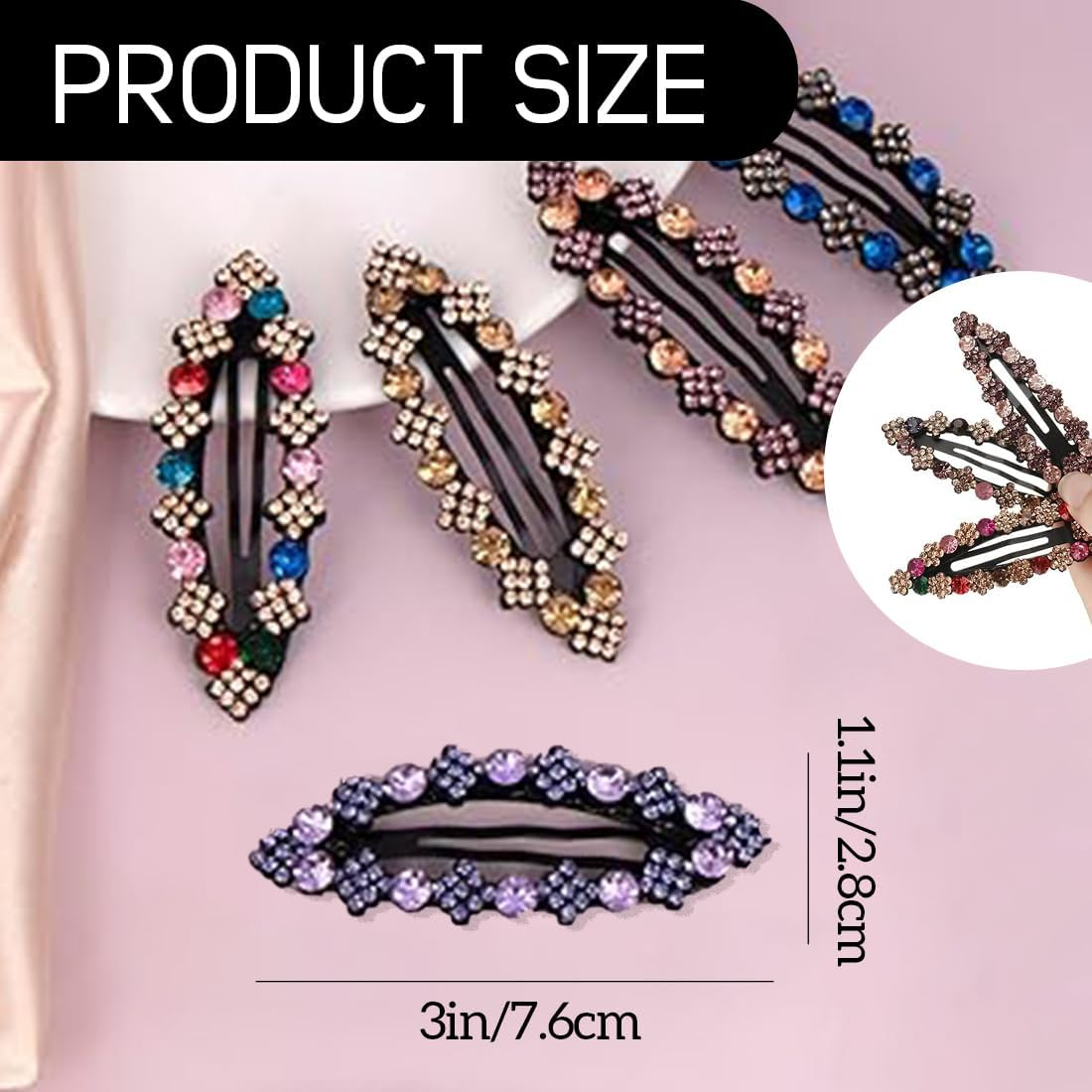 LAKJUOZ Women'S Hair Clips, Pack of 5, Rhinestone Snap Hair Clips, Shinny Bb Hair Clips, Glitter Hair Accessories, Snap Hair Clips, Women'S Hair Pins, Glitter Hair Clips