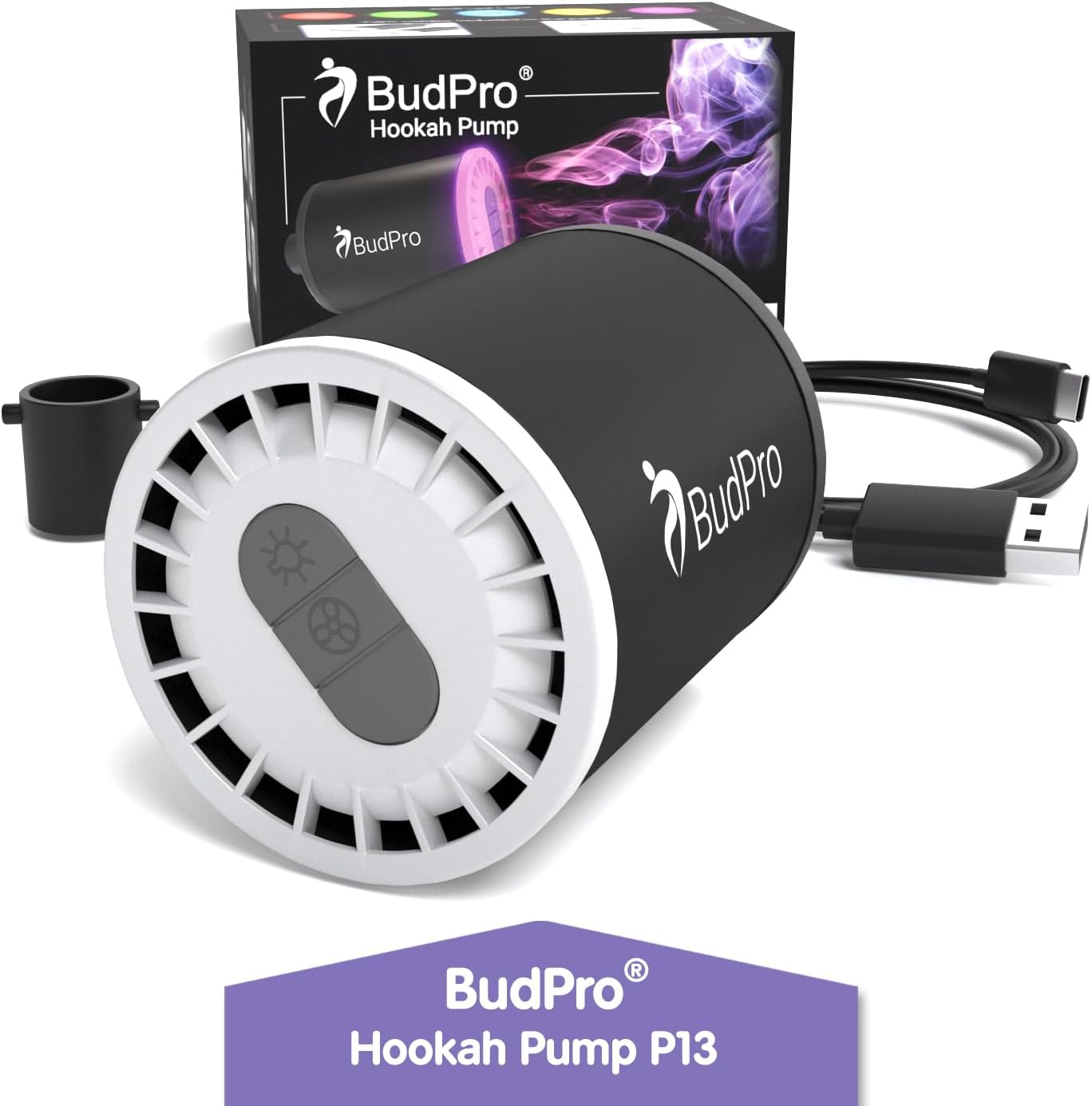 Budpro Hookah Pump Starter Electric Air Pump Kit Vacuum W Rechargeable Battery W Led Light - Portable Charcoal Mini Starter Hookah Set Dive Air Compressor image number 1