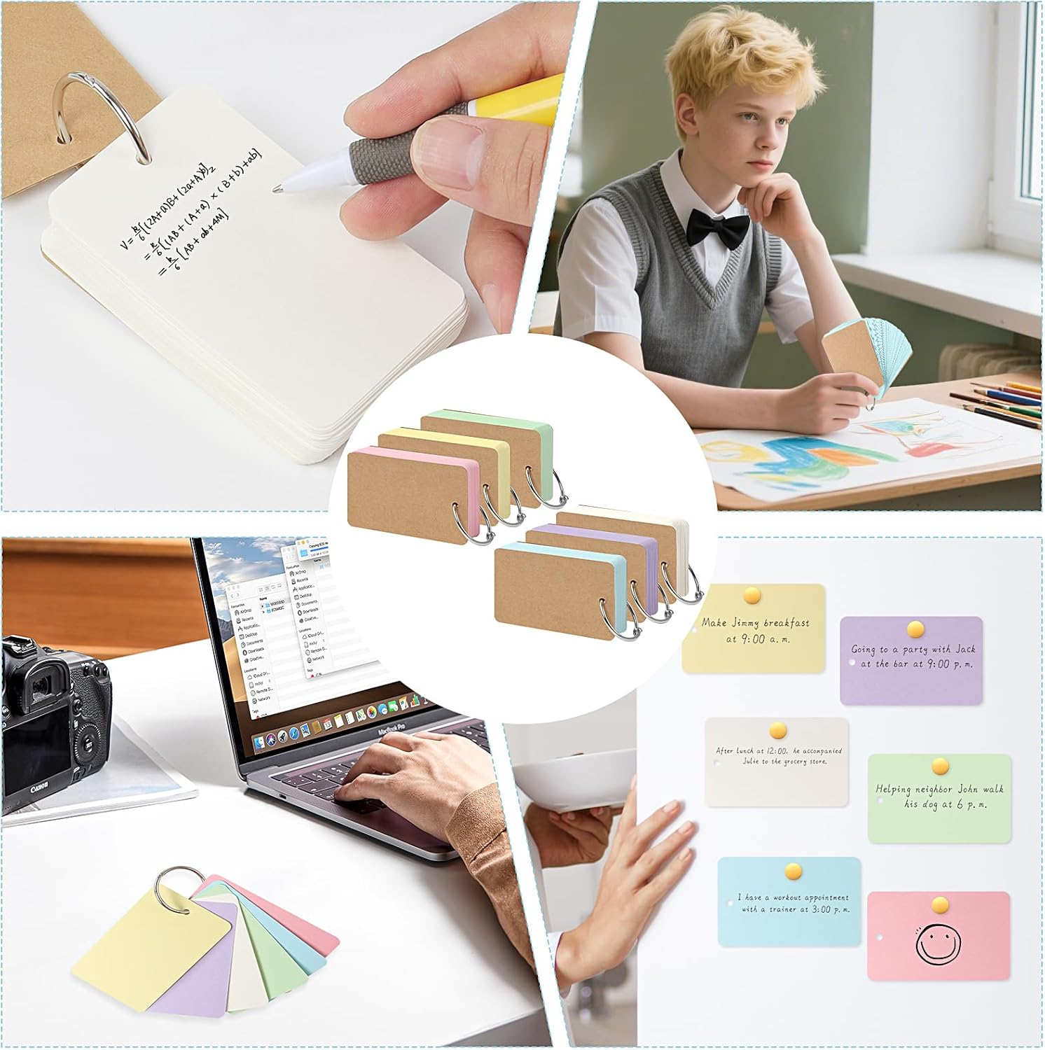 ZTOWOTO 300 Blank Index Cards with Rings &ndash; Thick Flash Cards 3.2X2.1In, Portable Notecards Easy Flip，Memo Pads Revision Cards for Study/Office/Note-Taking/Language Learning(6 Color) image number 5
