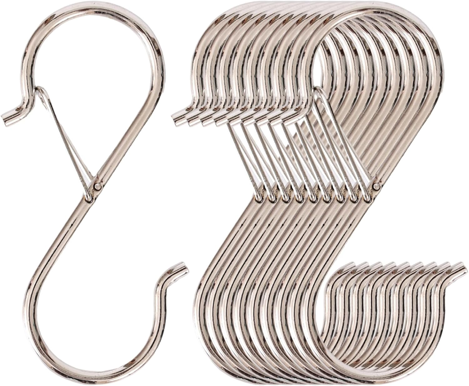 Mythosurge 10 Pack S Shaped Hooks,3.5 Inch Stainless Steel Heavy Duty S Hooks with Safety Buckle for Kitchen Utensil,Pans,Closet Rod,Bags,Purse,Clothes,Hooks for Hanging Pots (Black) image number 5