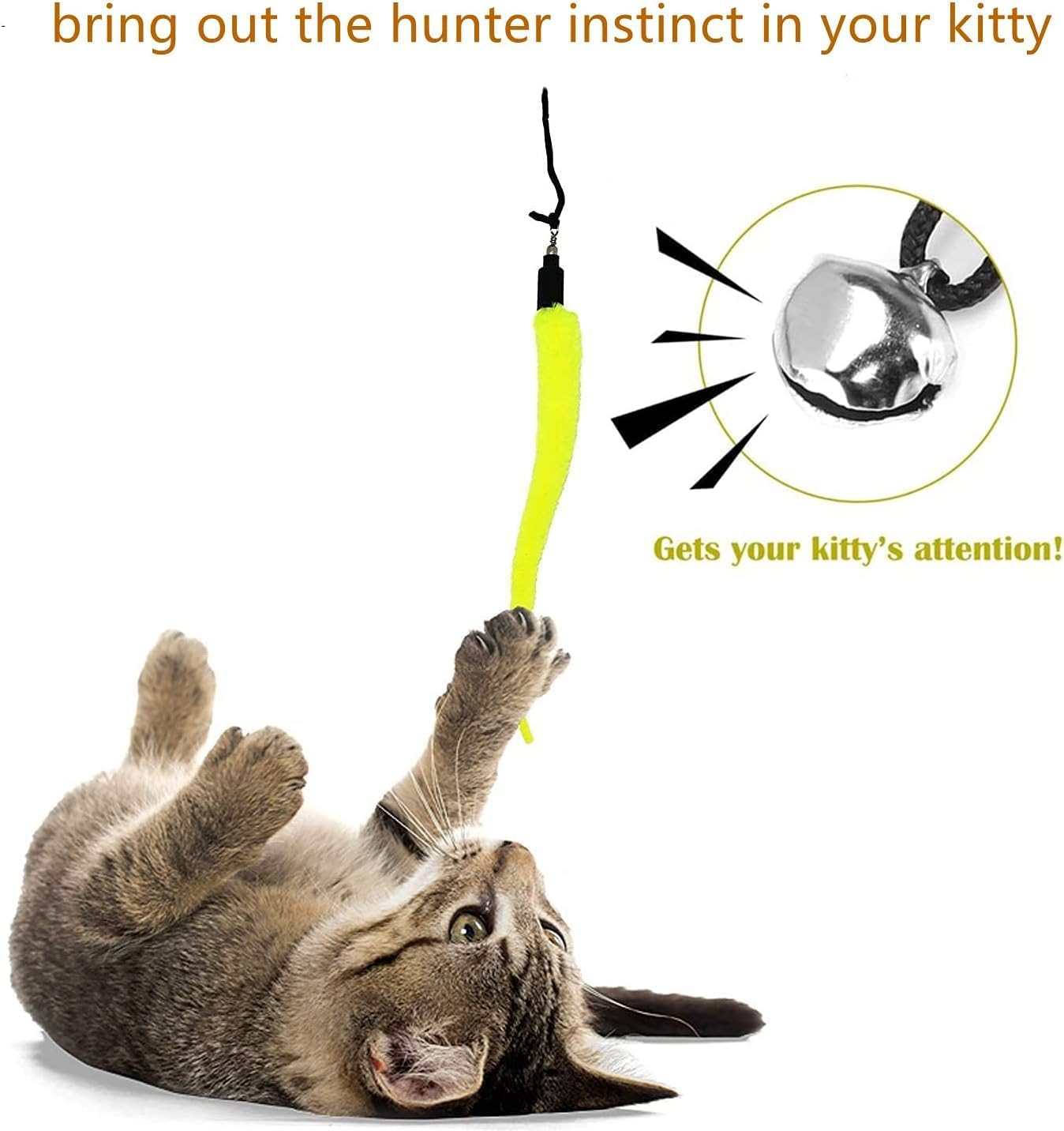 Interactive Cat Wand Toy with 15Pcs Worm Refills - Feather Toy Replacement for Retractable Wands image number 3