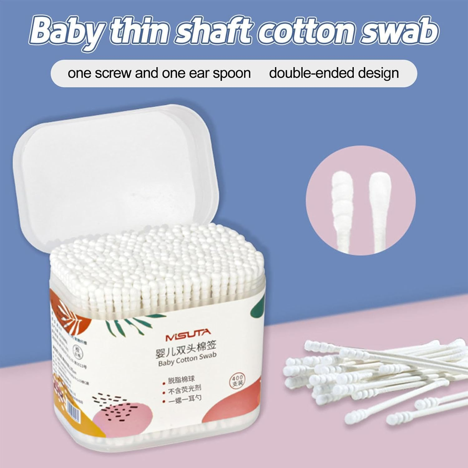 Baby Safety Cotton Swabs - Double Tipped Ear Swabs with Storage Box - Portable Beauty Tool for Ear Nose Clean, Wood Sticks