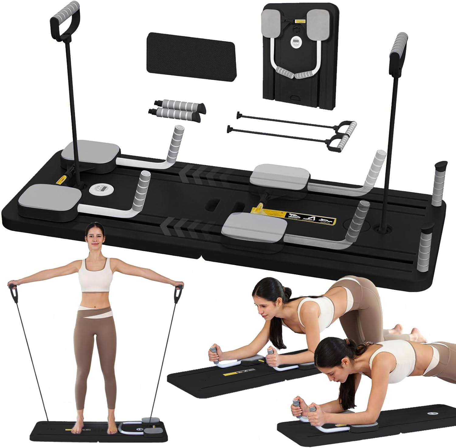 MIXBEL Pilates Reformer Pilates Machine Set Foldable Pilates Board for Home Pilates Equipment 5 in 1 Pilates Board Multifunctional Abdominal Ab Roller Wheel Workout Board Automatic Rebound