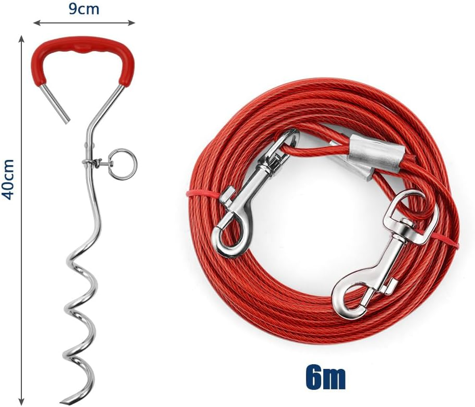 Aomig 6M Red Dog Tie Out Cable with Spiral Ground Stake, Heavy Duty Dog Lead Stake, Sturdy Dog Accessory for Outdoor, Yard image number 6