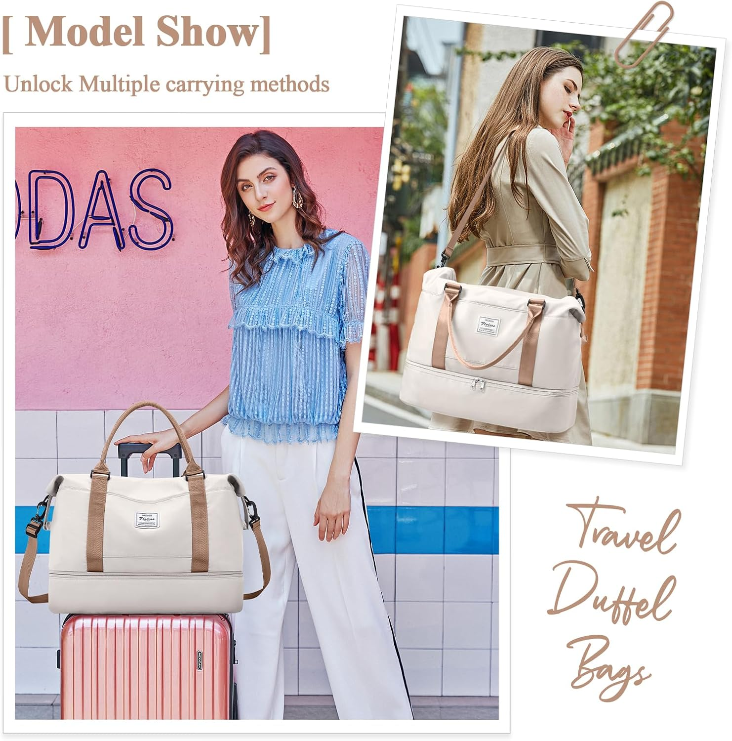 Pakembl Weekender Bags for Women,Travel Duffle Bags with Shoes Compartment,Overnight Travel Bag with Wet Pocket,Gym Tote Bag B01 image number 1