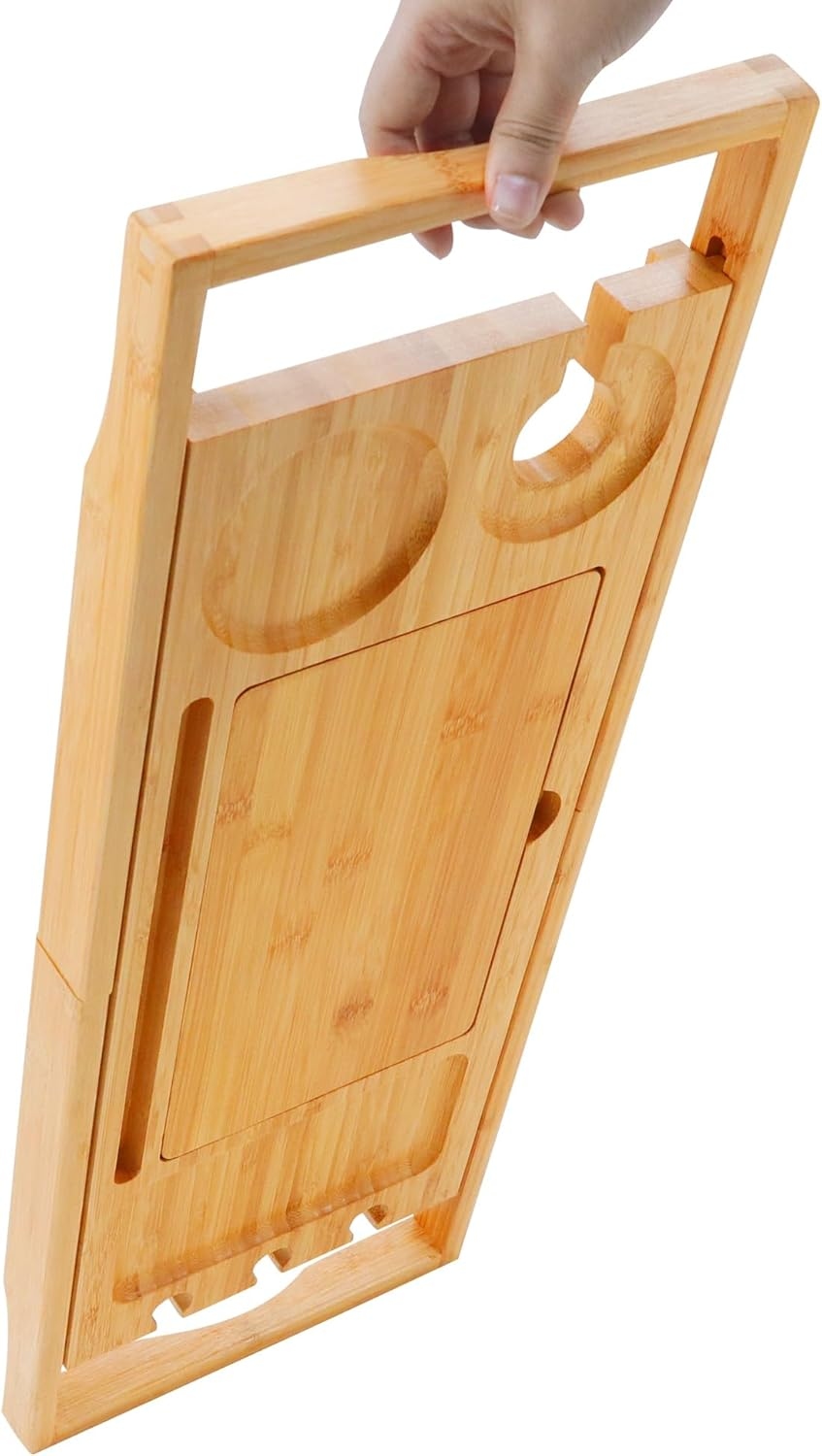 Utoplike Bamboo Bathtub Caddy Tray Bath Tray for Tub, Adjustable Bathroom Bathtub Organizer with Book Tablet Wine Glass Cup Towel Holder (24.5"-37.4") image number 6