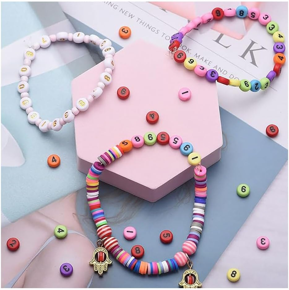 100 Pcs 4X7Mm Acrylic Number Beads for Jewelry Making, DIY Necklaces, Bracelets, Necklaces, Key Chains(White) image number 3