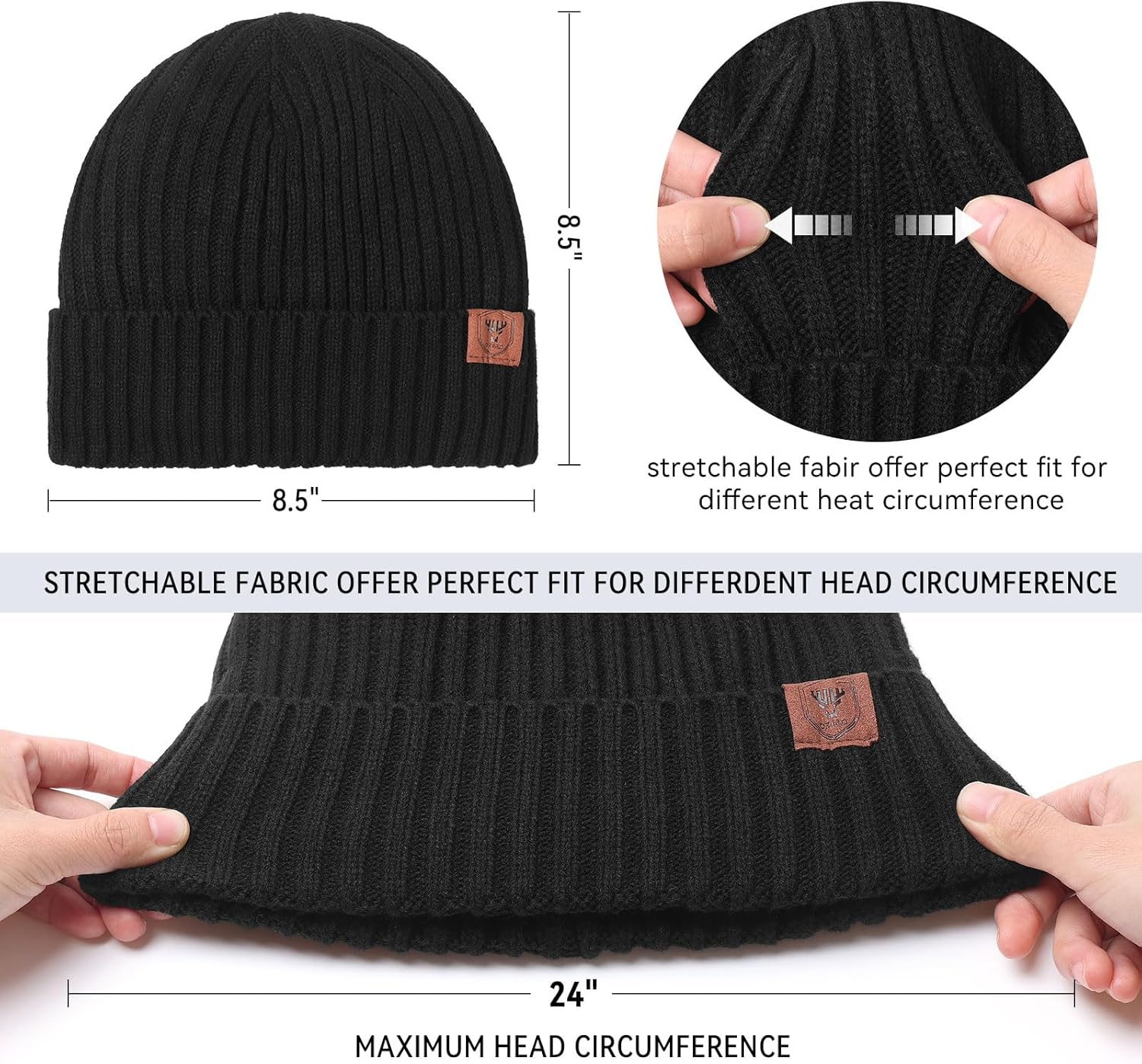 OZERO Winter Beanie Hat Warm Knit Skull Cap Thermal Thick Polar Fleece Snow Cap for Men and Women image number 4