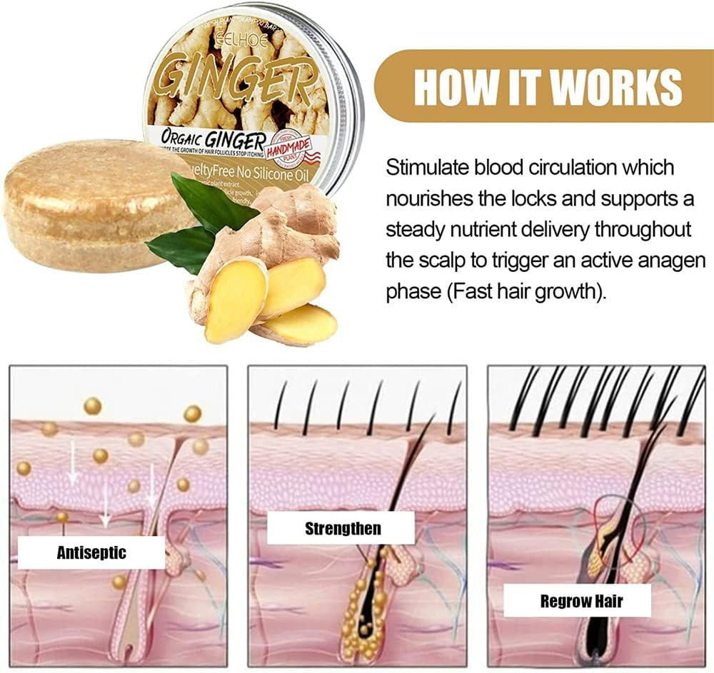 2Pcs Ginger Hair Regrowth Shampoo Bar,Organic Ginger Solid Shampoo Soap,Anti Hair Loss Ginger Shampoo Soap for Hair Growth Repair image number 1