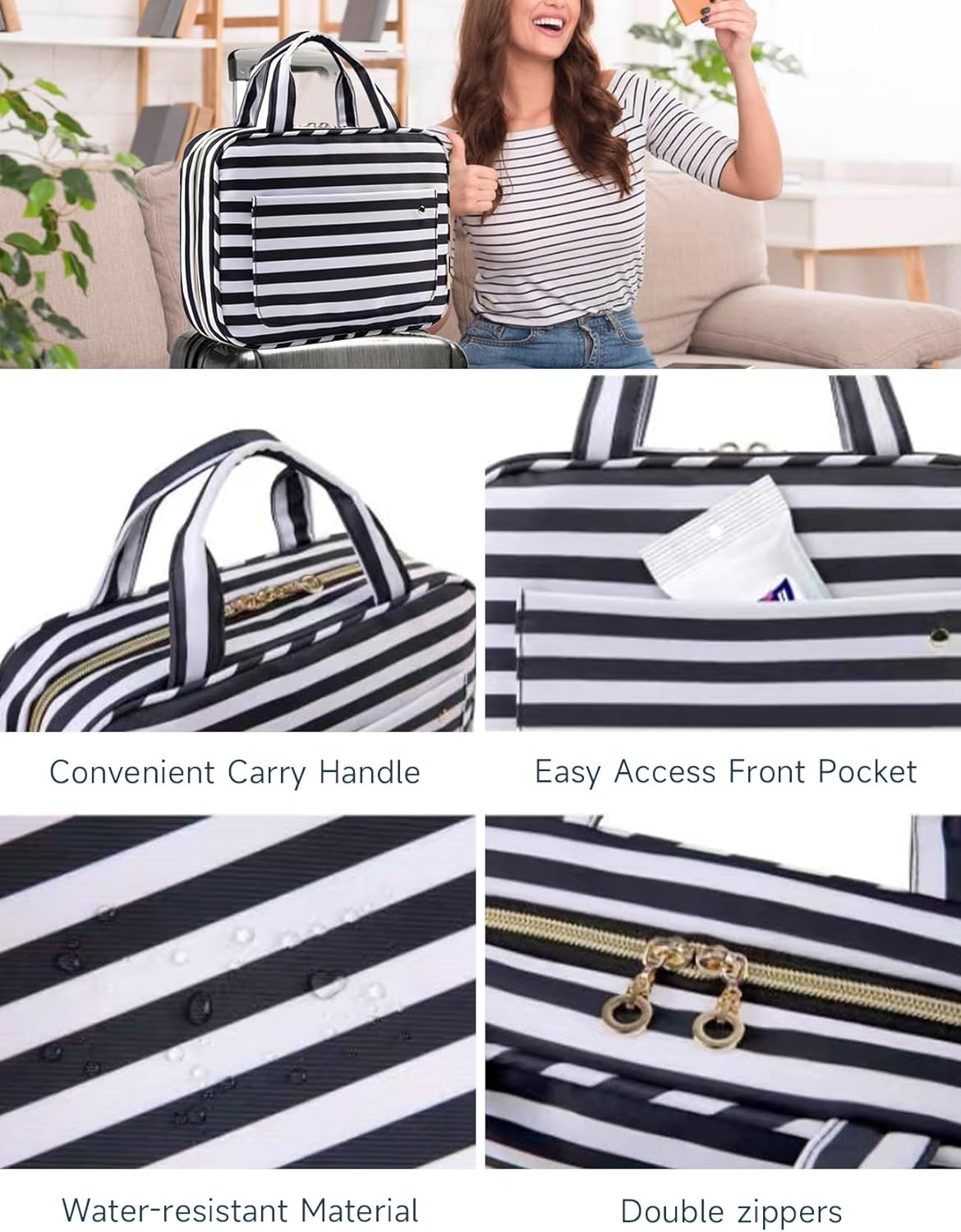 2 PCS Hanging Travel Toiletry Bag with Hook, Large Capacity Makeup Bag for Women & Men, Foldable Waterproof Cosmetic Organizer with 4 Transparent Compartments for Bathroom, Travel Essentials (Pink) - Pink image number 3