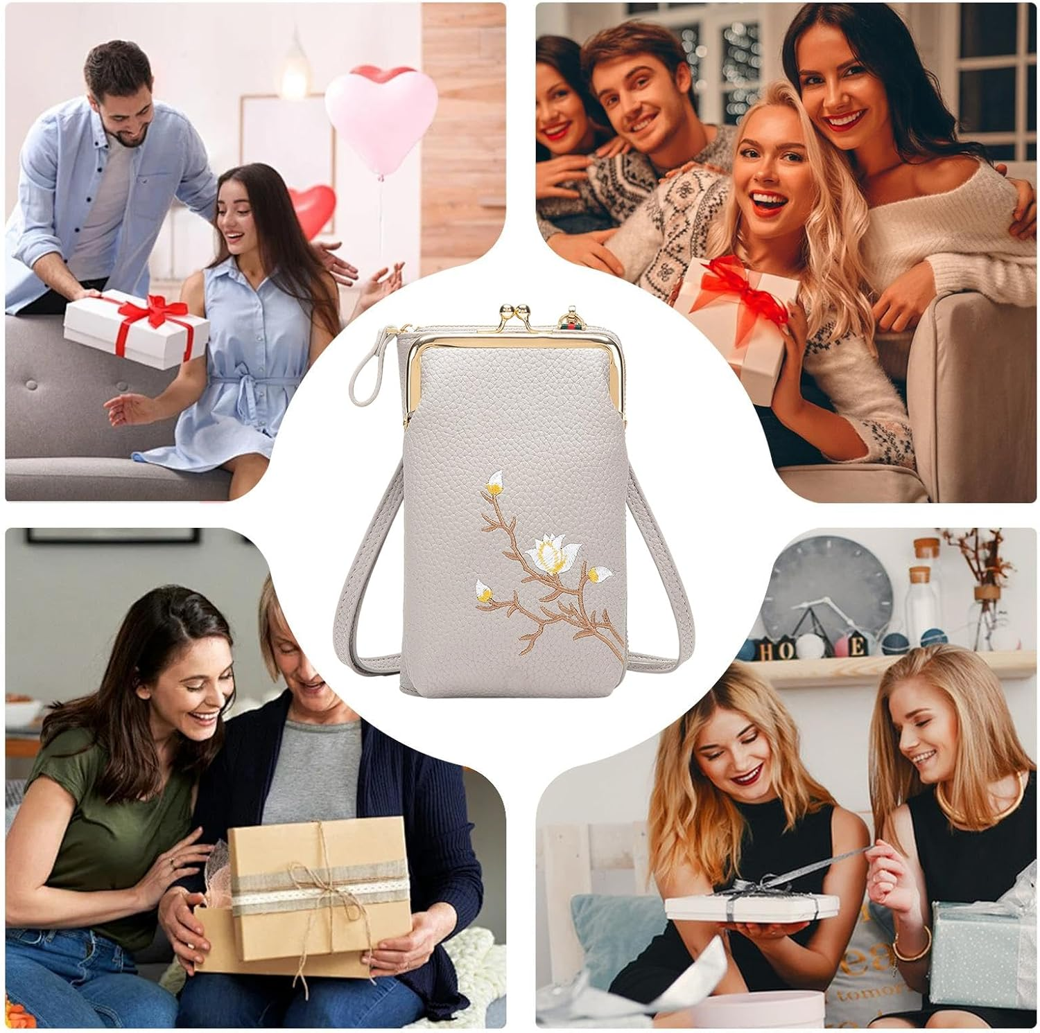 Sling Bag for Women - PU Leather Wallet Bag,Small Wallet with Shoulder Strap for Gym Summer Teen Girls Hiking Passport Running - Gray image number 2