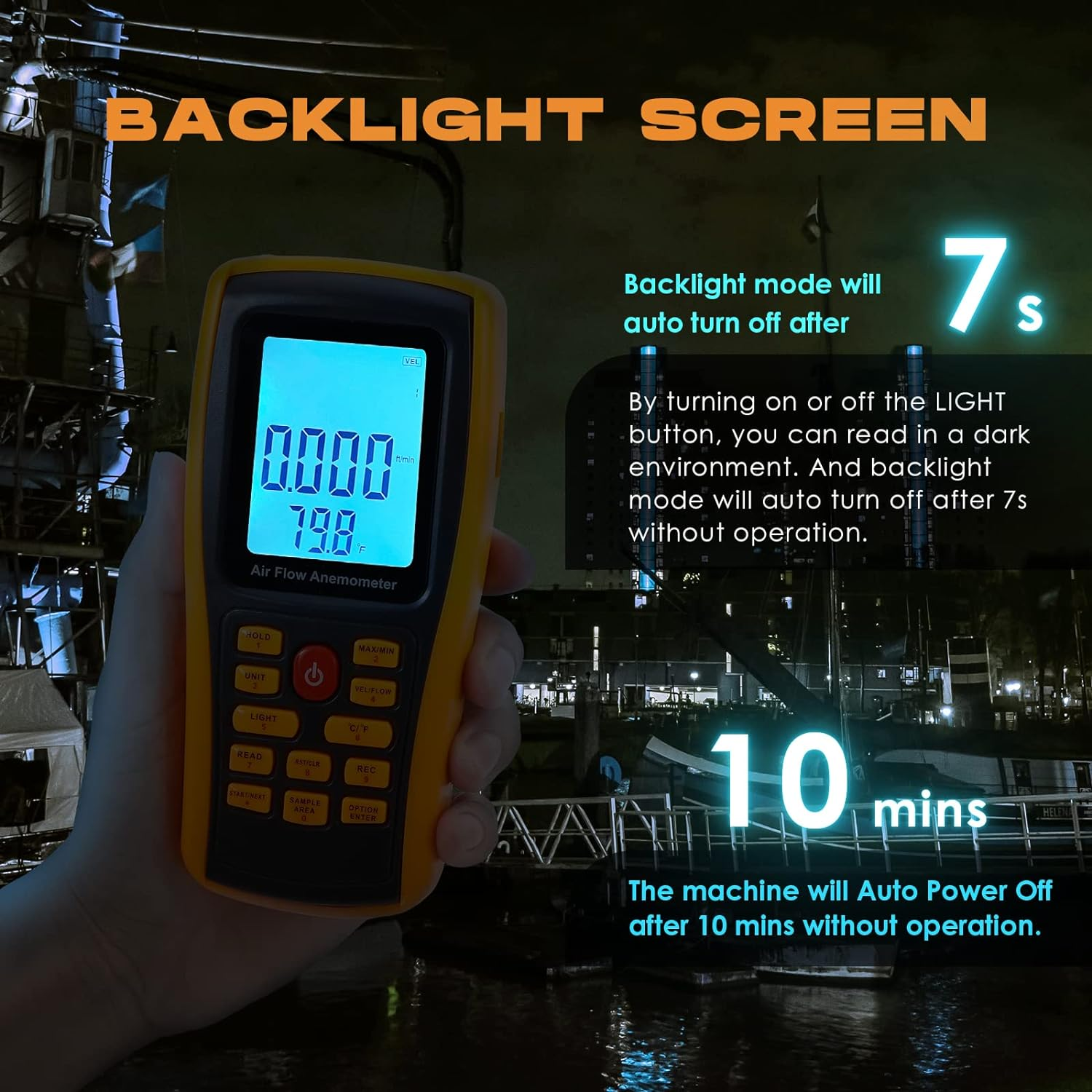 Bonvoisin Hotwire Anemometer Handheld CFM/CMM Air Flow Velocity Meter Wind Speed Gauges with Backlight LCD Display for HVAC In-Duct Airflow Air Velocity Temperature(Thermal Anemometer) image number 4
