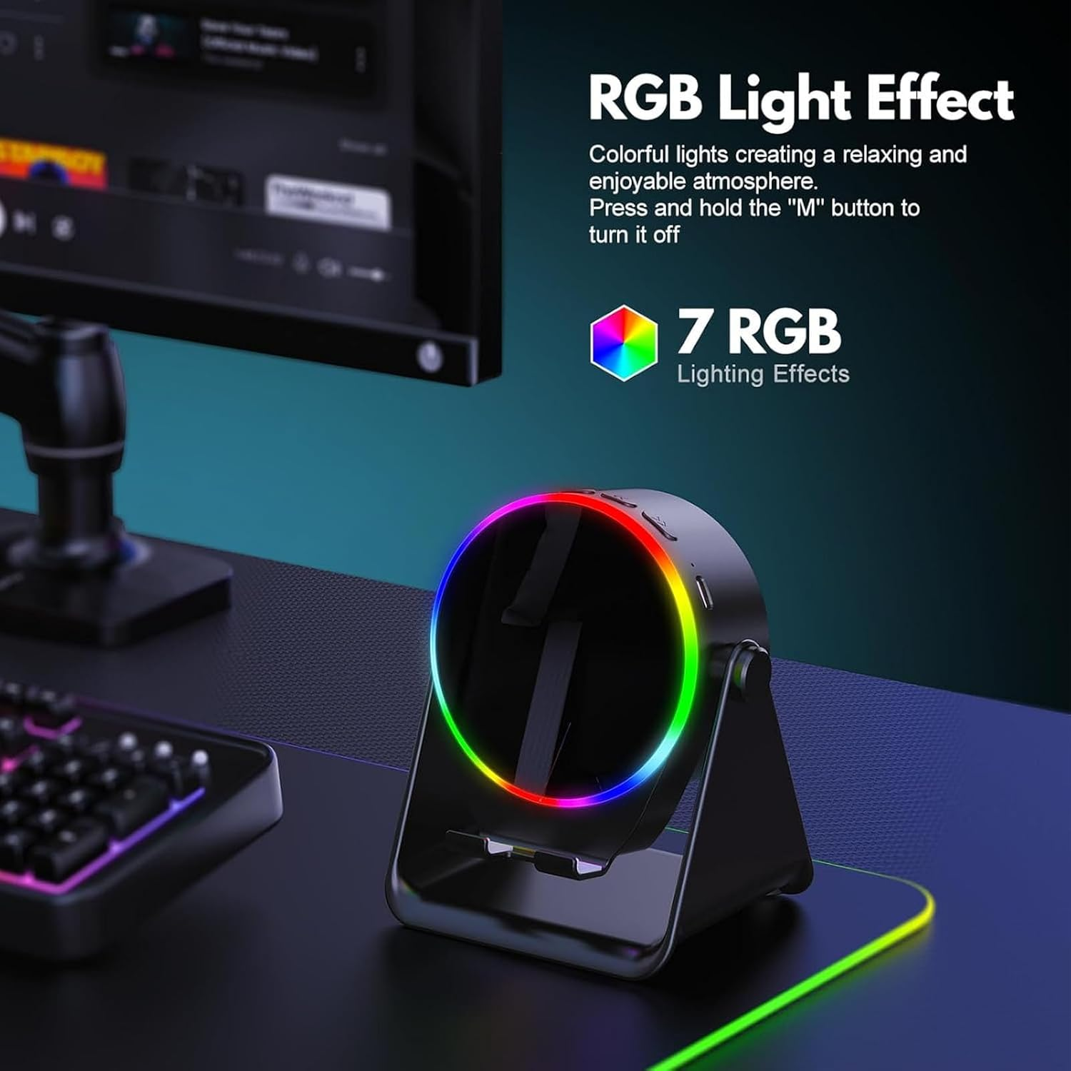 Jectse Wireless Induction Speaker, 5-In-1 Bluetooth Speaker with Phone Stand, Stereo Sound, RGB Ambient Light, 360&deg; Adjustable Base, 2000Mah Rechargeable, Men/Women (Black) image number 2