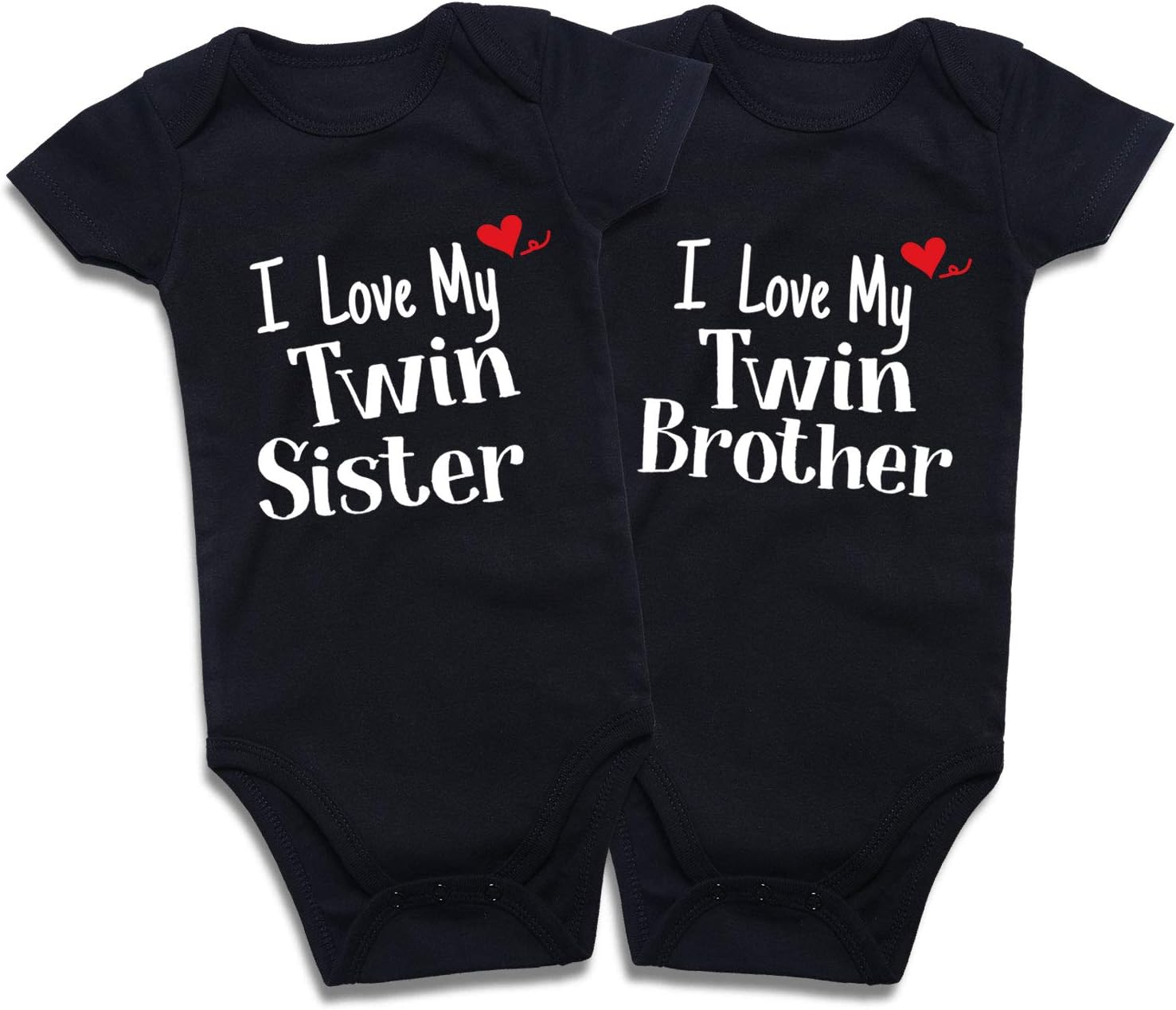 DEFAHN Twins Infant Baby Boy Girl Bodysuit, 2Pcs Unisex Funny Letter One-Piece Jumpsuit Clothes Outfits