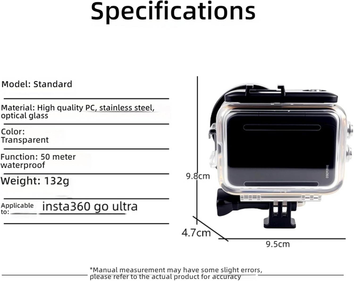 196FT/60M Waterproof Case Only for Insta 360 GO Ultra, Underwater Diving Protective Housing Shell for Insta 360 GO Ultra Action Camera with Bracket Accessories image number 1