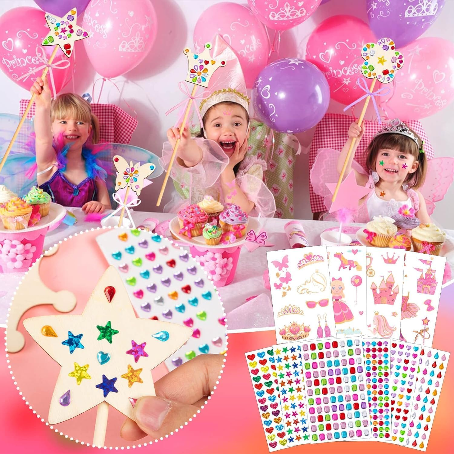 40Pcs Princess Fairy Wand Kit, Wooden DIY Fairy Wand Making Kit for Girls, Fairy Wand for Birthday Gifts Party Supplies image number 4