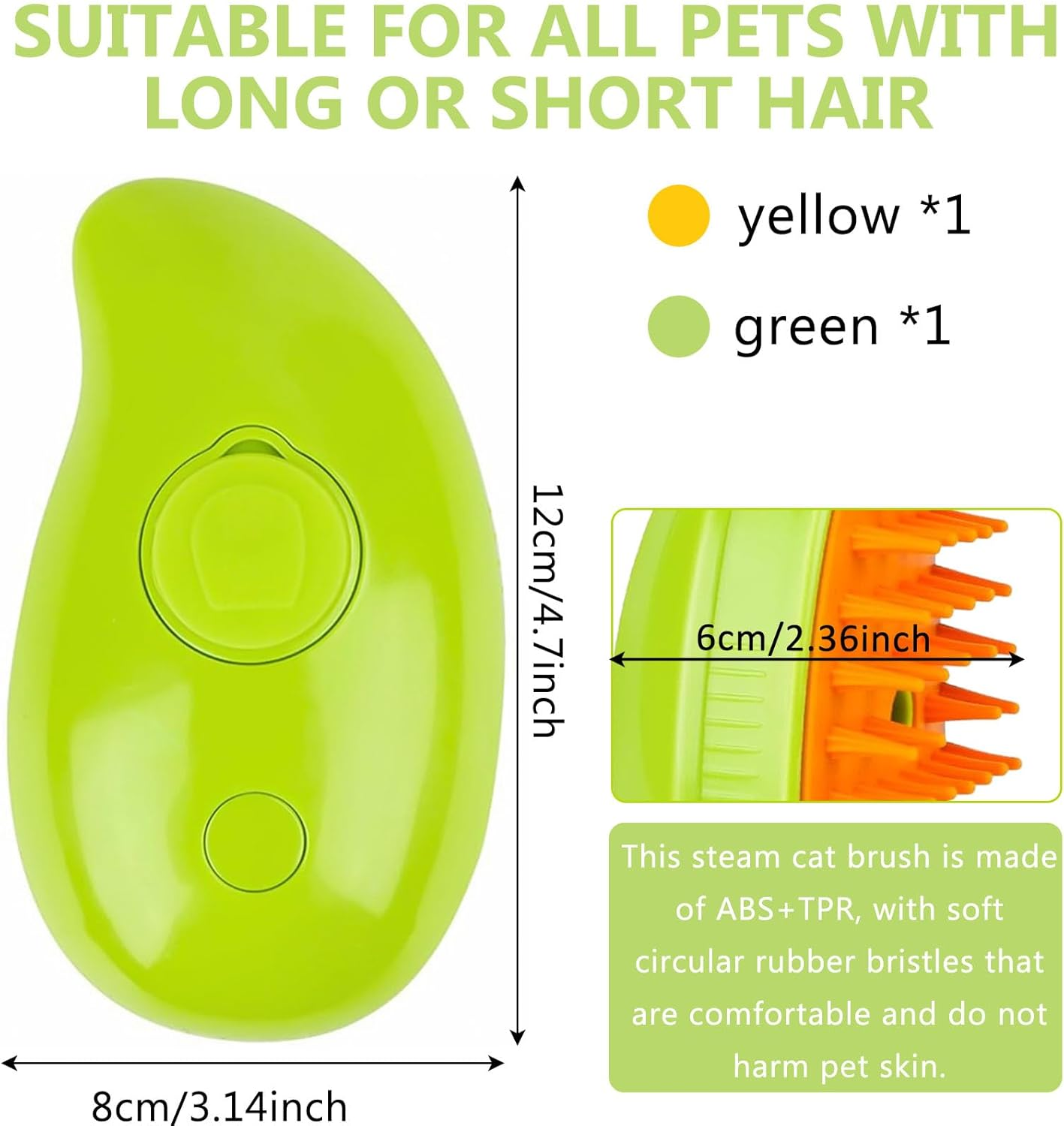 Pack of 2 Cat Steamy Brush, 3-In-1 Cat Brush with Steam Pet Brush Self Cleaning Steamy Cat Brush Self-Cleaning Steaming Cat Brush Steam Brush Cat for Cats Dogs Massage (B) image number 3