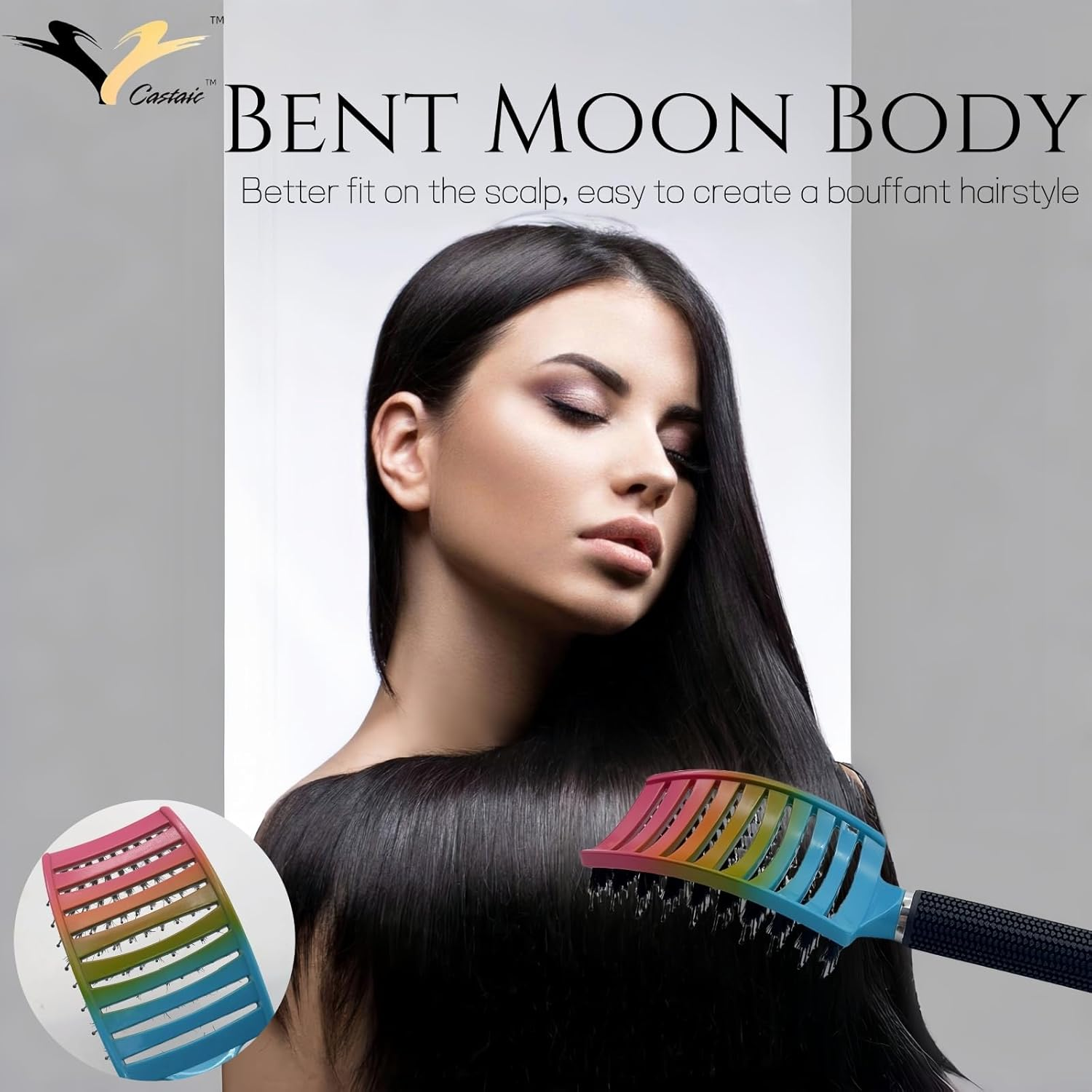 Castaic Boar Bristle Hairbrush,Comfortable Detangling Brush Getting Knots Out without Pain,Vented and Curved Hair Brush for Women Men Kids (Gradient) image number 3