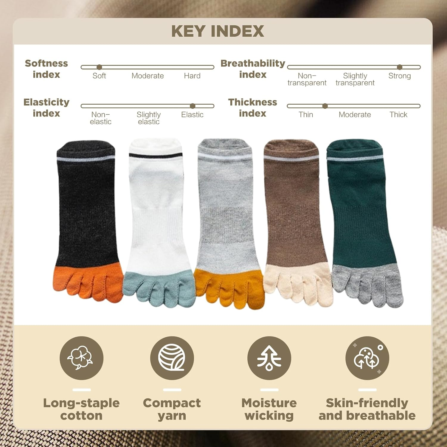 EWEIS 5 Pcs Toe Socks for Mens Running Socks,Cotton Five Fingers Socks with Toe Separator,Breathable Toe Separator Socks for Sports and Home,No Show Low Cut for Five Fingers Mens(Free Size 7-11) image number 3