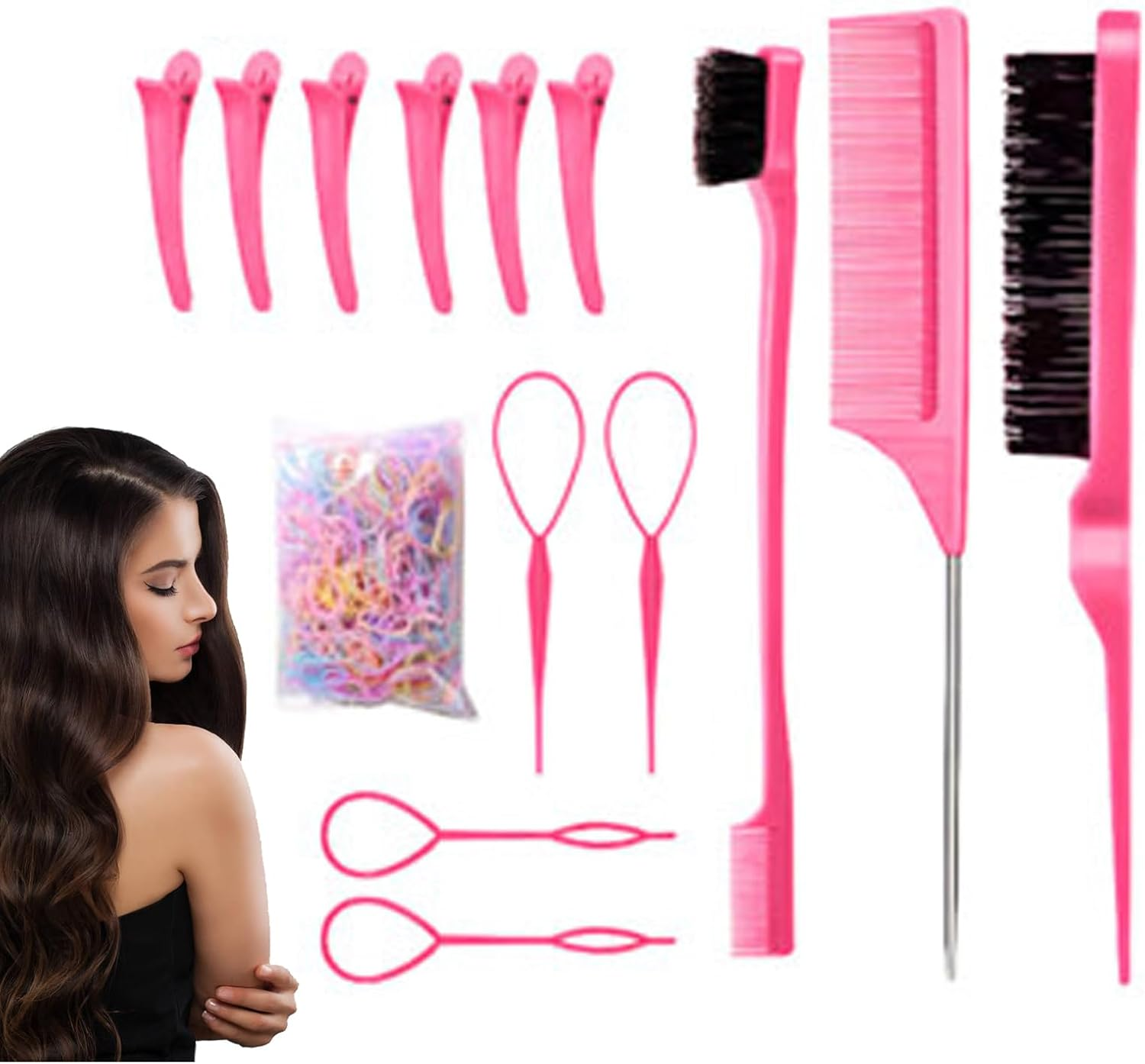 Qkbuza Hair Comb Set | Tail Brush - Detangling Hairbrush Portable Small Comb Tool for Barber Salon Parting Women Girls Braiding