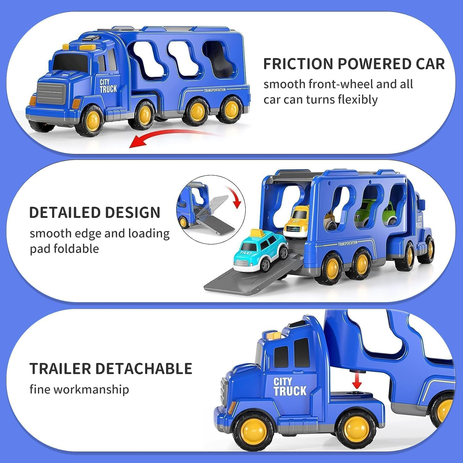 Truck Transport Vehicles Toys Trucks Toys Toddler 3 4 5 6 Years Old, 5 in 1 Truck Friction Power Toy Car with Light and Sound Transport Vehicle Carrier Trucks, Car Toys Set for Kids 3-5 Year image number 2