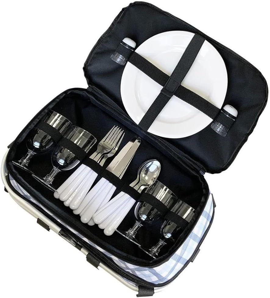 Sachi 4 Person Insulated Picnic Basket - Gingham Blue/Grey image number 4