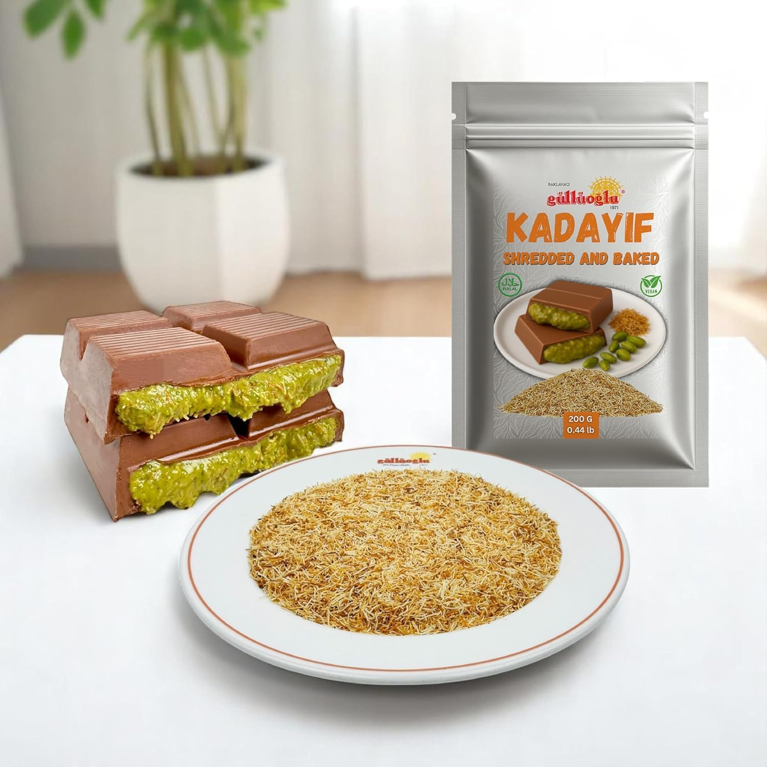 Gulluoglu Baked & Shredded Kataifi - 200 G - 0.44Lb Kadayif Chopped Fillo Dough, Shredded Phyllo, Kadayif Pastry Dough, Knafeh, Kunafa, Katifi, Kadayif Ingredient for Dubai Chocolate Bar image number 3