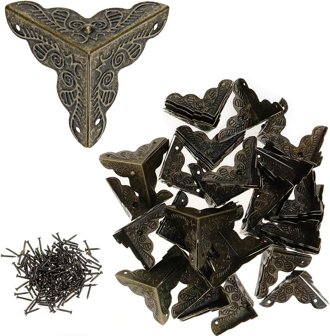 Bitray 48Pcs Antique Corner Decorative Corner 25Mm Vintage Edge Guard Bronze Tone Box Corner Protector with Screws