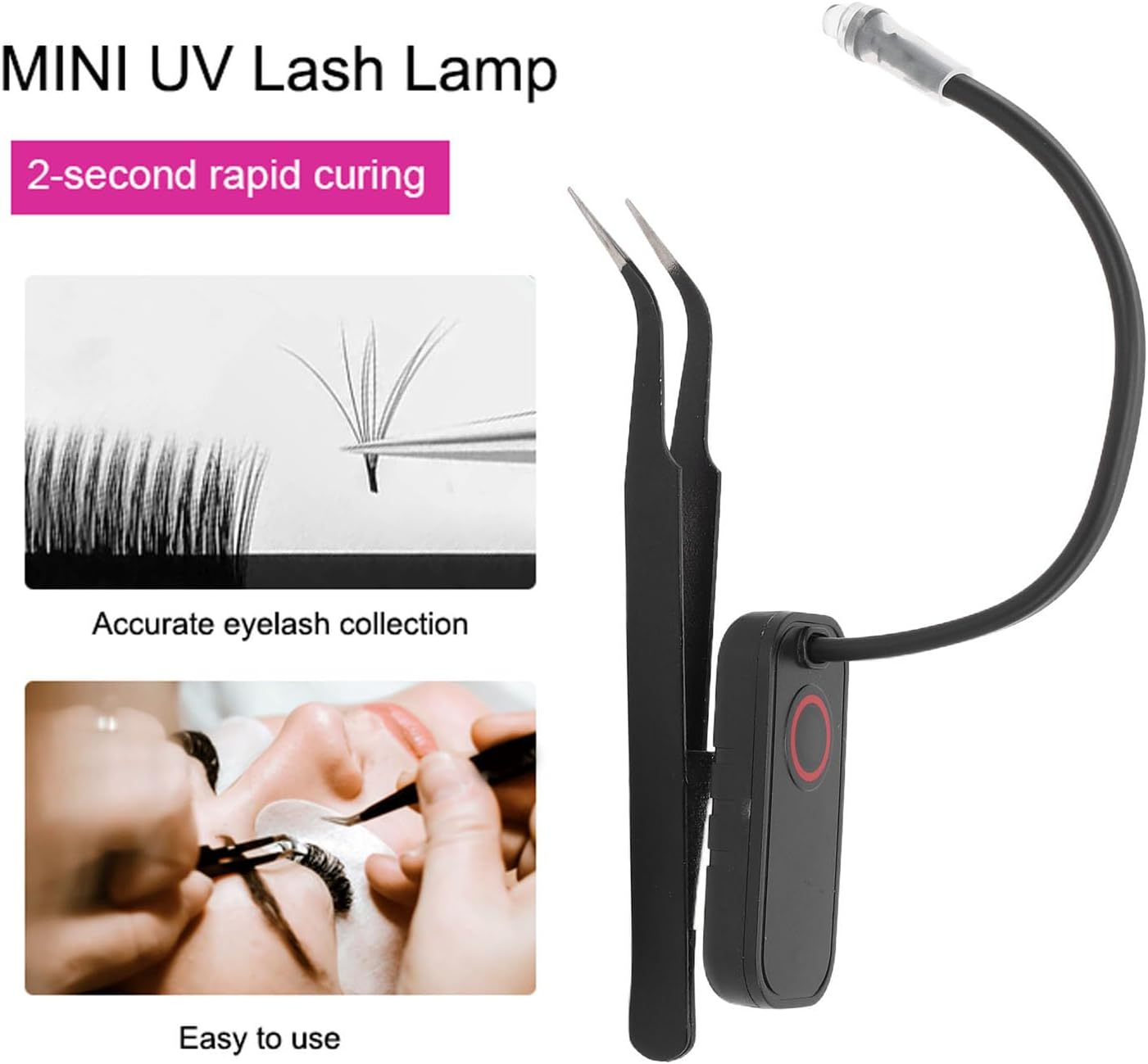 Cocoarm Eyelash Extension Tweezer Light, Handheld 1W 405Nm LED Flash Cure Lamp with with Flexible Hose Glue Curing Tool for Hhome Beauty Salon image number 1